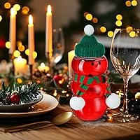Vista 8 de PRETYZOOM 10 juegos de botellas de jugo de muñeco de nieve con tapa, tarro de plástico transparente de Navidad con bufandas de punto, sombreros