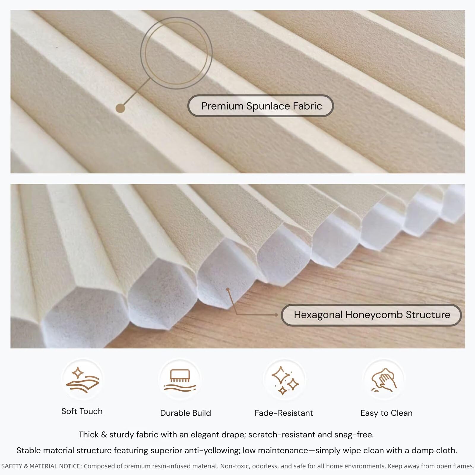 Tenda Plissettata Orizzontale per Armadi a Muro, Sistema Magnetico Adesivo in Tessuto Compatto, Beige, 100x35 cm