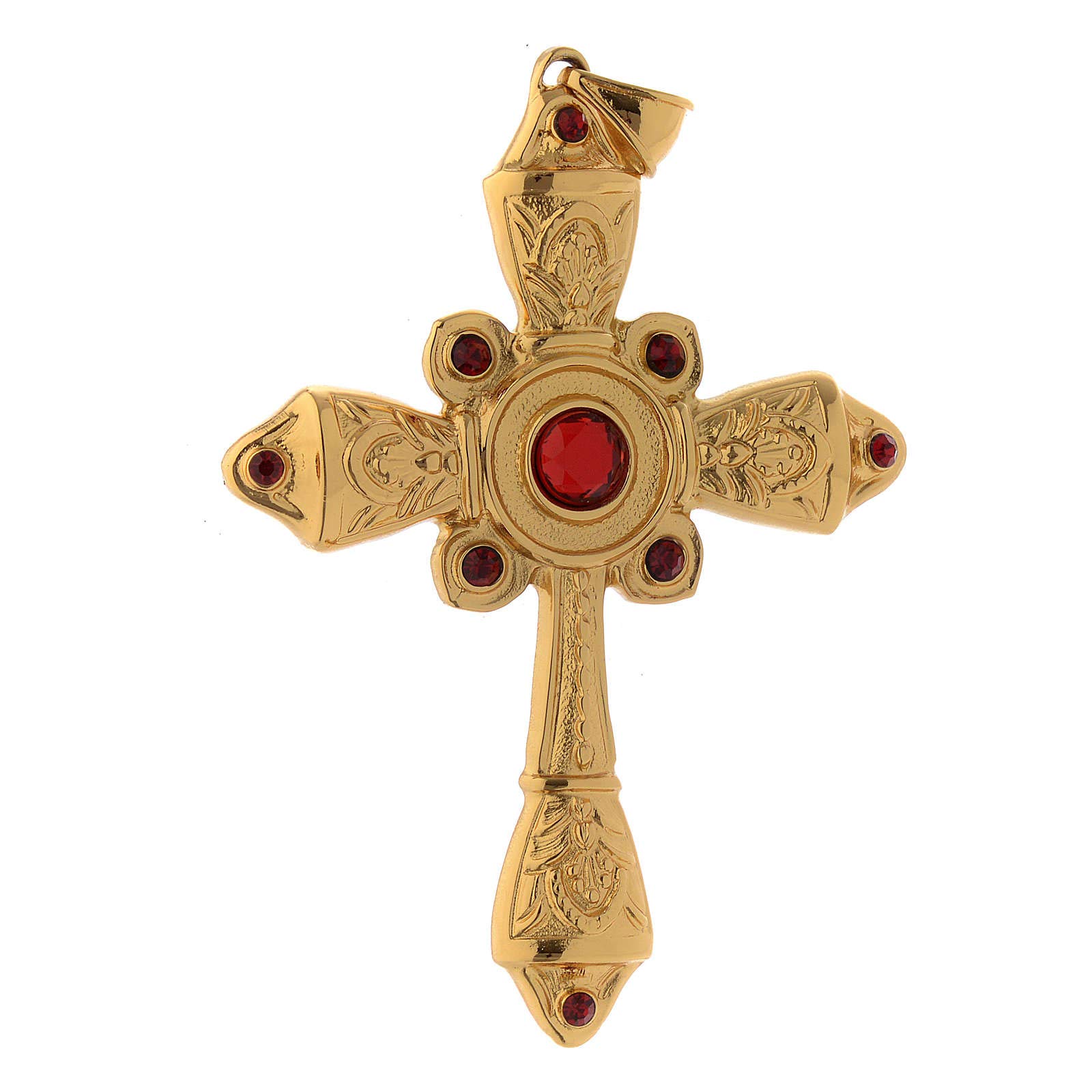Holyart Articoli vescovili: Croce vescovile Argento 925 Dorato Cristalli Rossi
