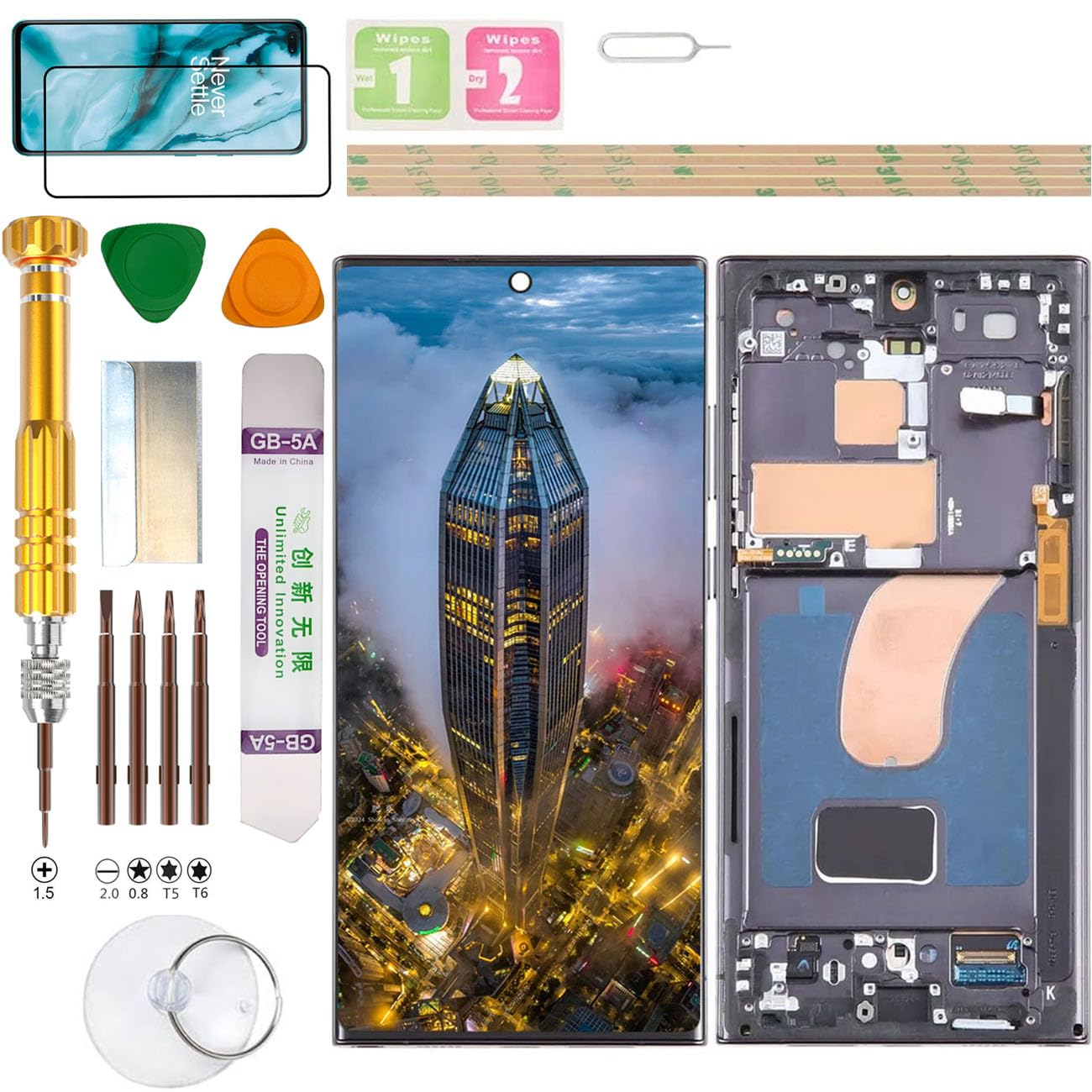(Brak odcisków palców) Zespół wyświetlacza LCD do Samsung Galaxy S23 Ultra SM-S918B/DS, S918U, S918U1, S918W, S918N, S9180, S918E zestaw do wymiany ekranu (czarny)