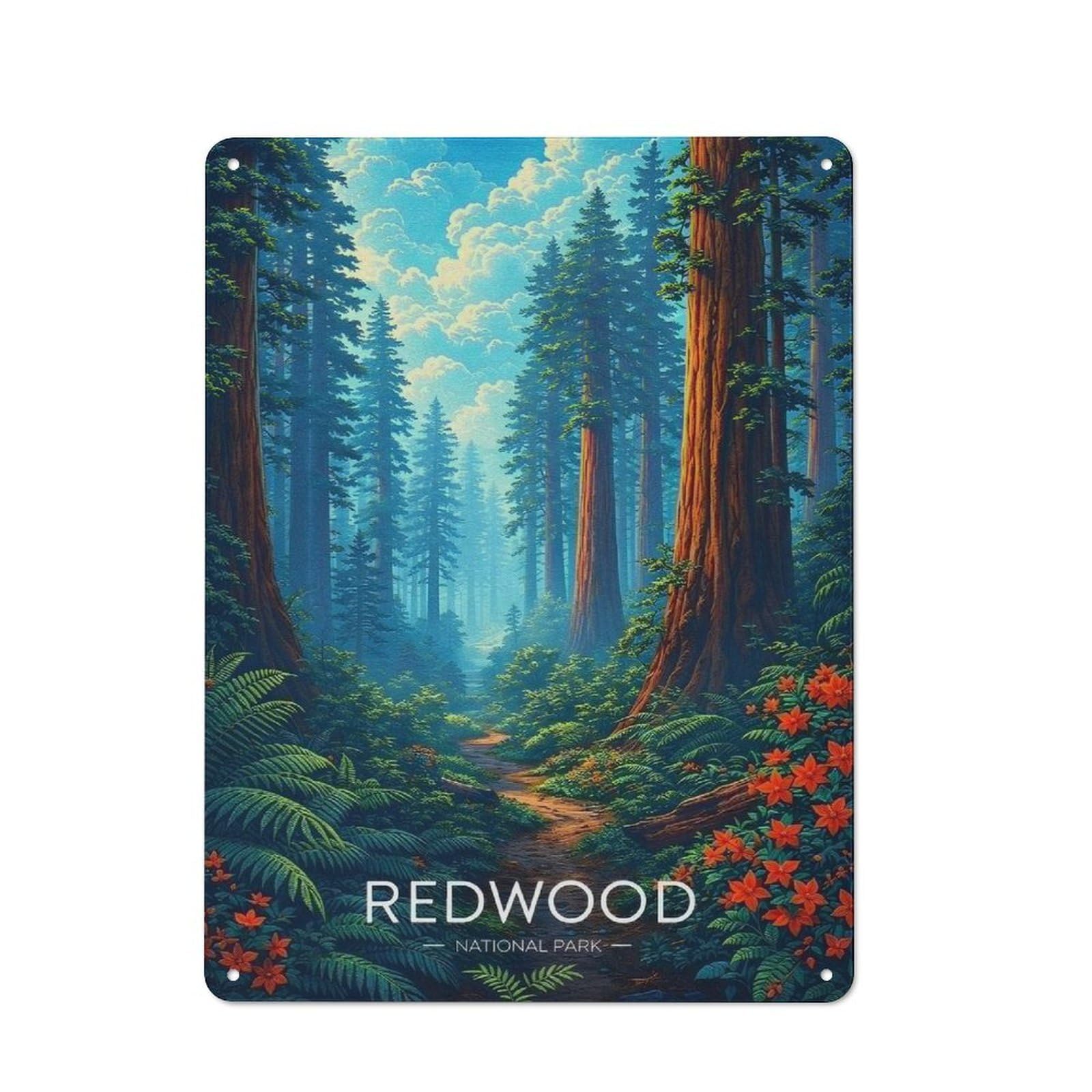 Junmoney Style-3 Redwood National Park Path Rustic Metal Sign 40X30cm For Café Or Home Bar, Suited To Home Bar Enthusiasts, For Retro Home Interiors