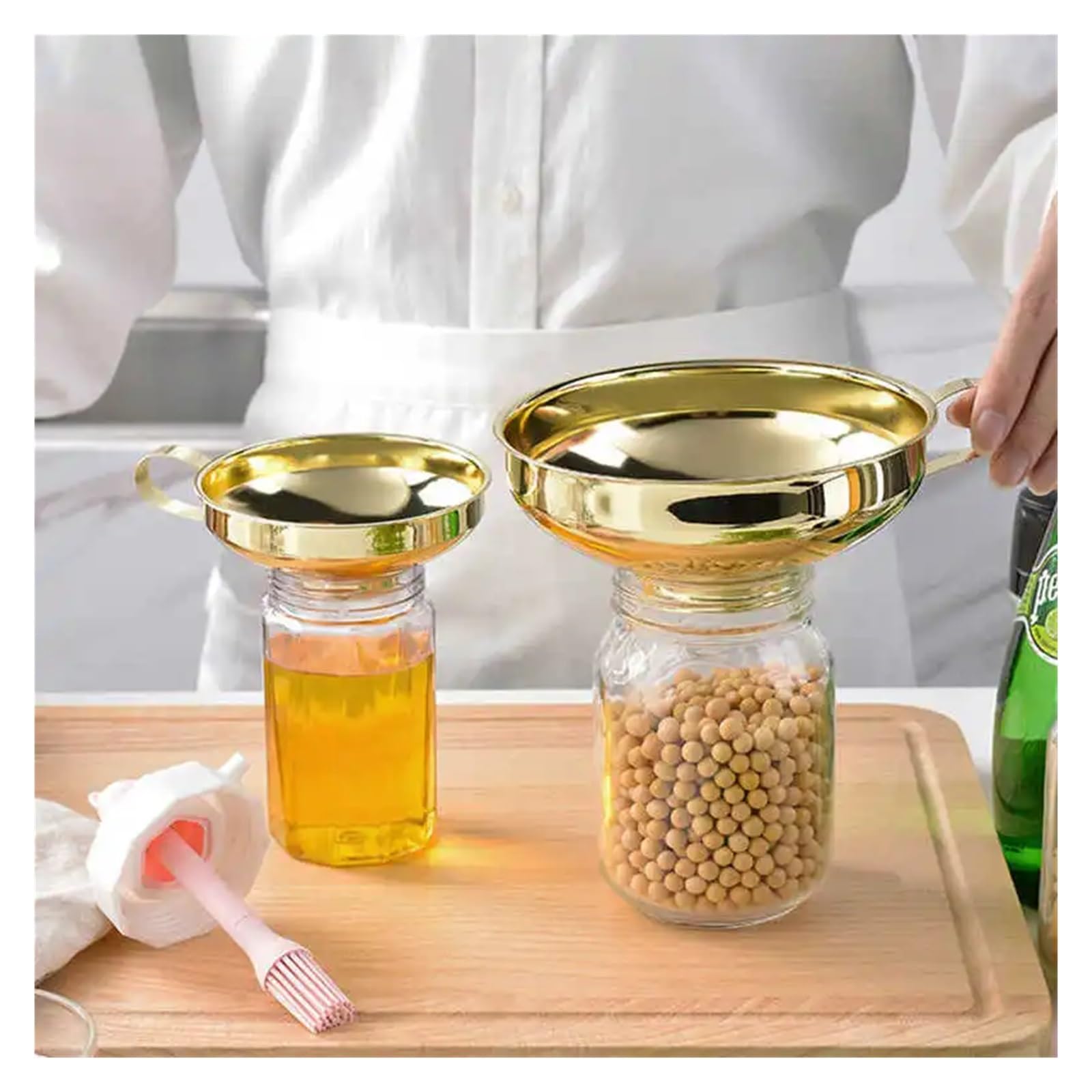 Imbuto in acciaio inox Confezione da 3 imbuti in acciaio inossidabile dorato for olio da cucina in metallo liquido for utensili da cucina for conserve