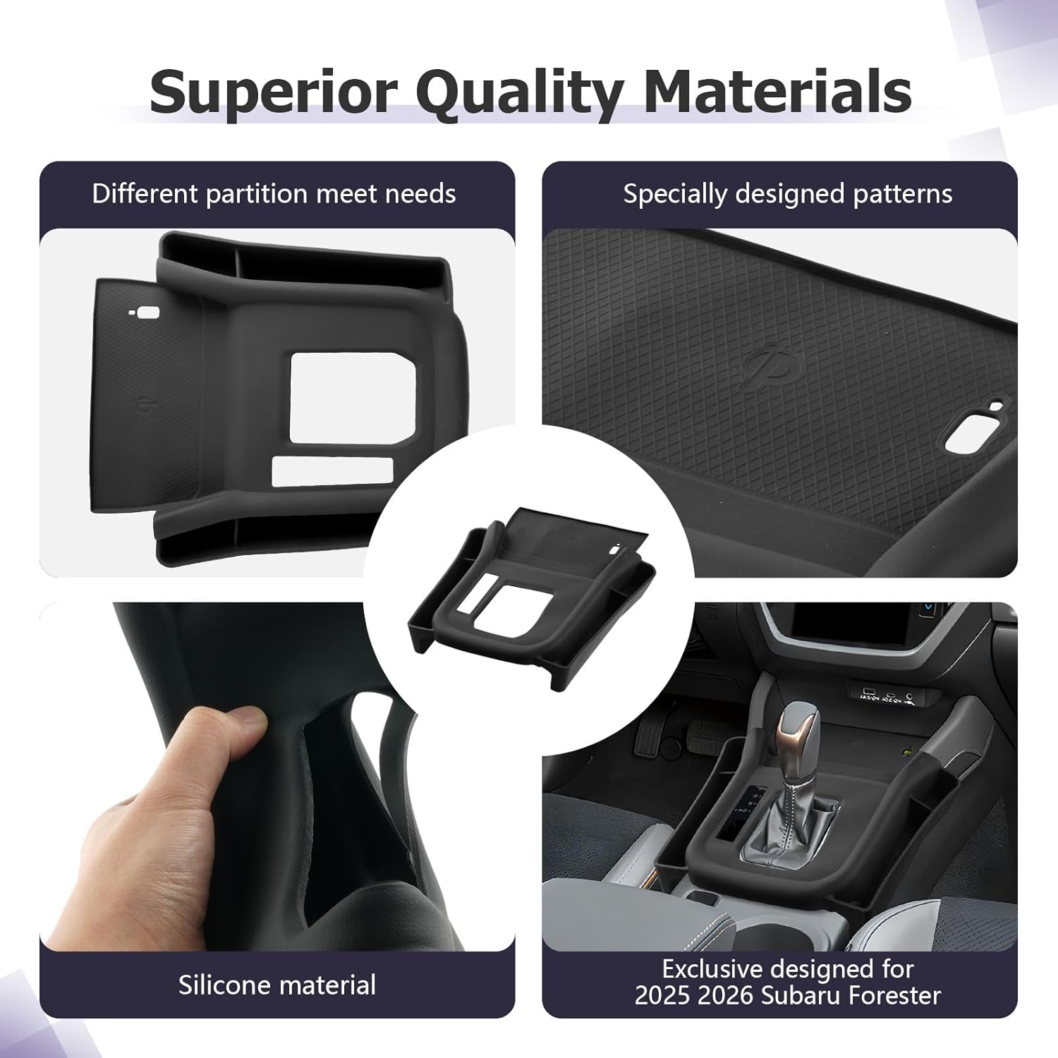 Center Console Organizer Side Pockets Fit for 2025 2026 Subaru Forester Accessories Gear Shift Cover Organizer Seat Gap Storage Box Wireless Charging Silicone Protective Pad (Not for Base & Wildness)