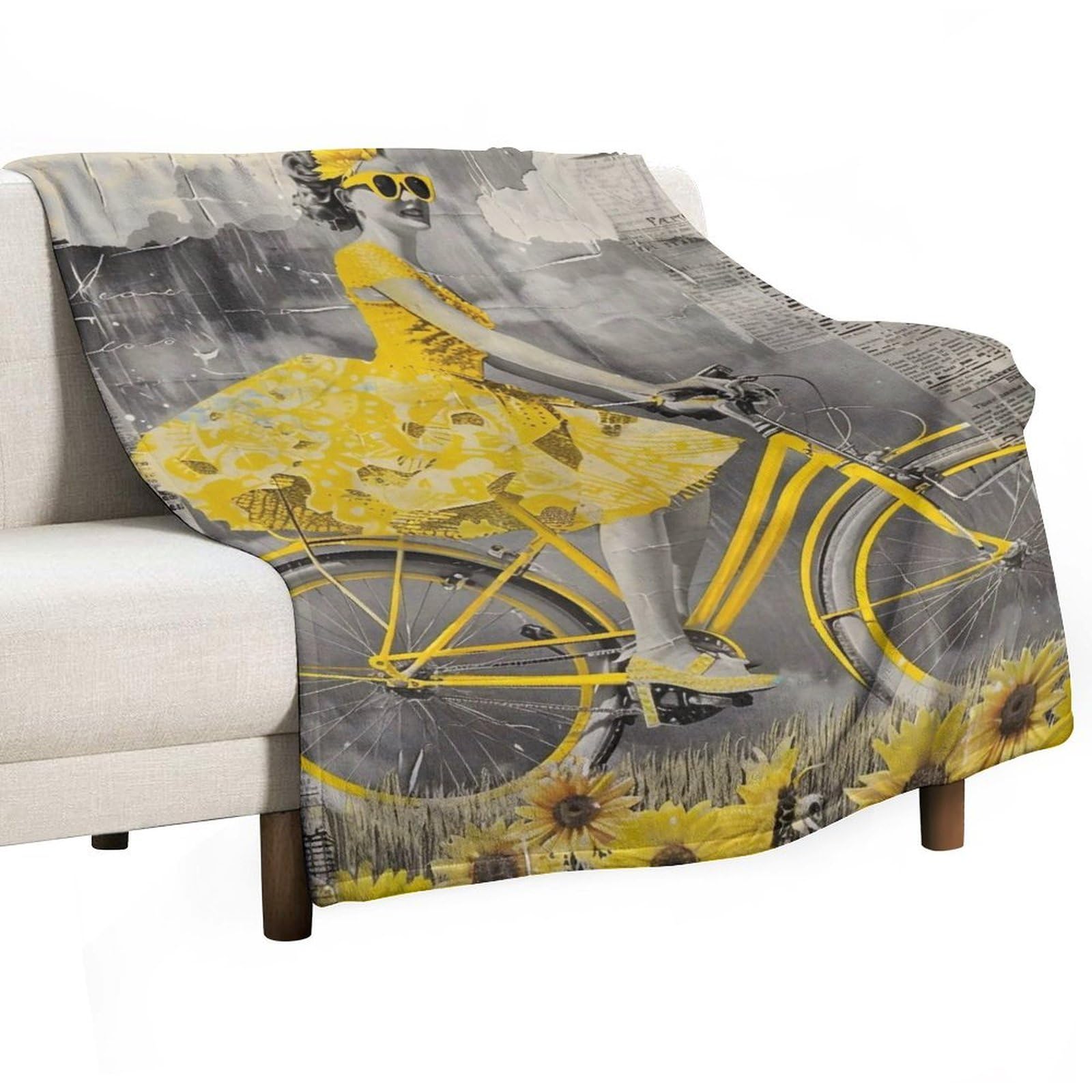 YHGSREUOH Sunflower Bicycle Ride 02 Flannel Blankets Fleece Soft Throw Lightweight Plush Gifts for Couch, Bed, Cozy Sofa Plush, Chair, Lovers 130x175cm(50x70in)