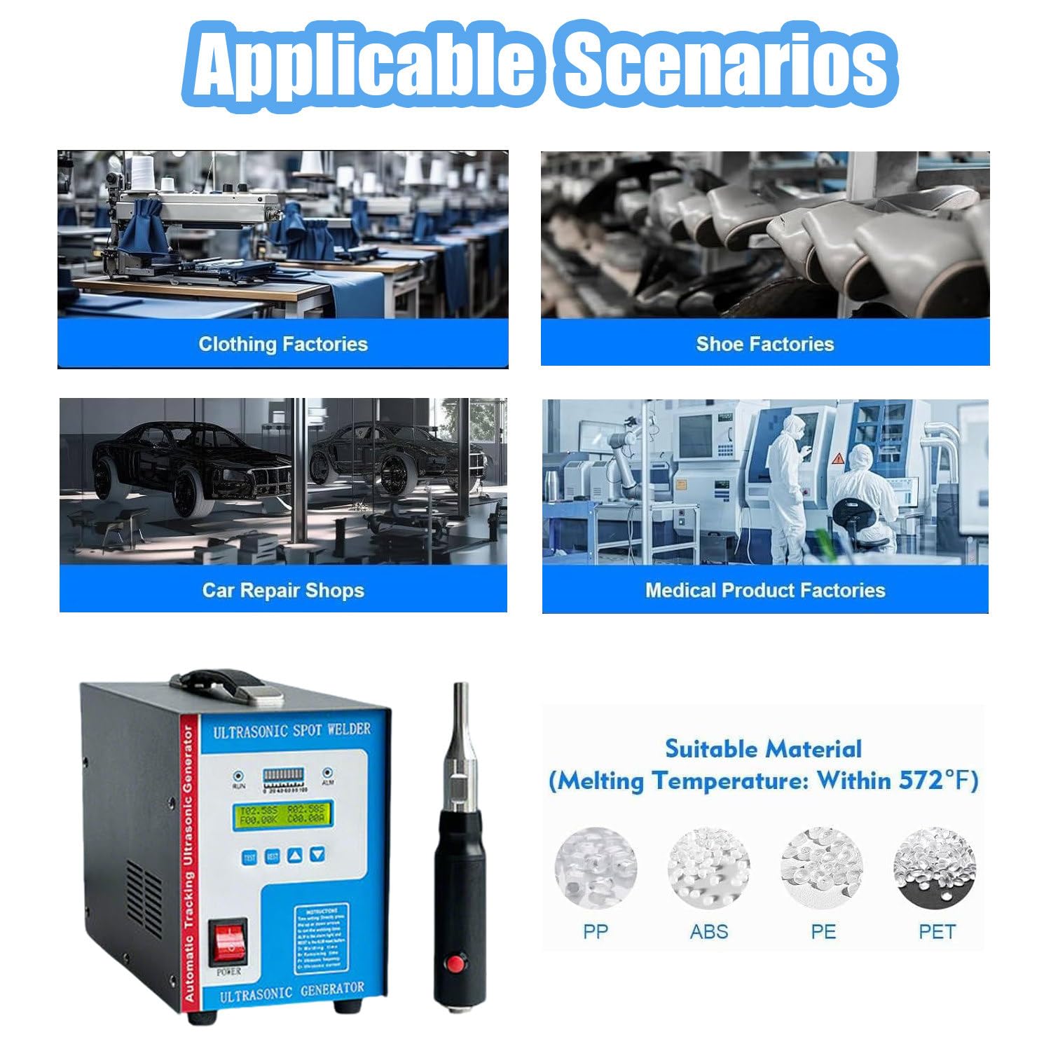 Soldadora ultrasónica de plástico con Pantalla LCD y 10 Cabezales de Soldadura, soldadora ultrasónica portátil para ABS, PVC, PP, plástico, Tela y Industria automotriz