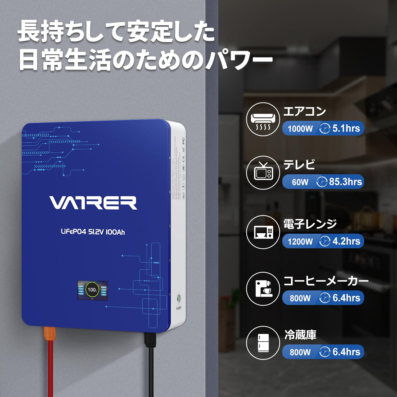 Amazon | VATRER POWER 48v 51.2v 100Ah リン酸鉄リチウムイオン