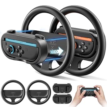 Rysker Steering Wheel & Grip for 2025 Nintendo Switch 2 JoyCon, Joy Con 2 Racing Wheel with Detachable Controller Grip for Mario Kart World 8 Deluxe, Switch Attachment Accessories Kit -2 Packs Black