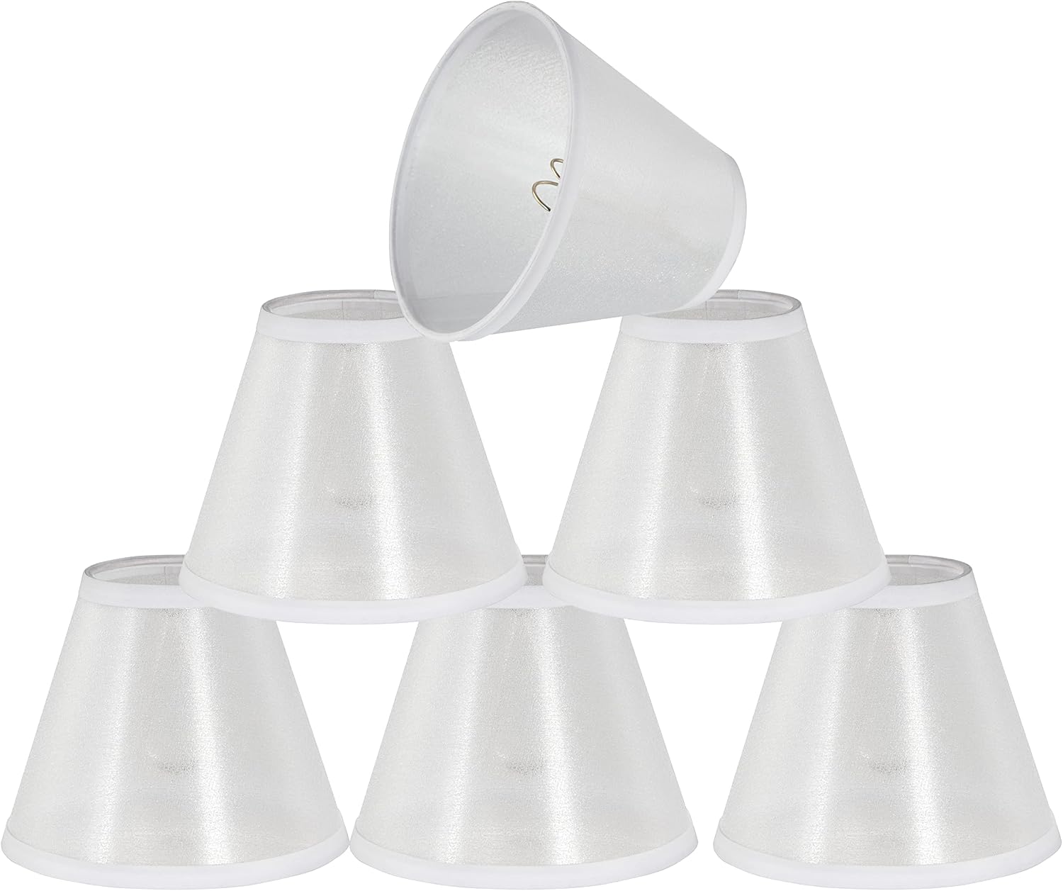 Aspen Creative 32673-6A, Hardback Chandelier White Organza Clip-On Shade, 3" Top x 6" Bottom x 5" Slant, Set of 6, Clear