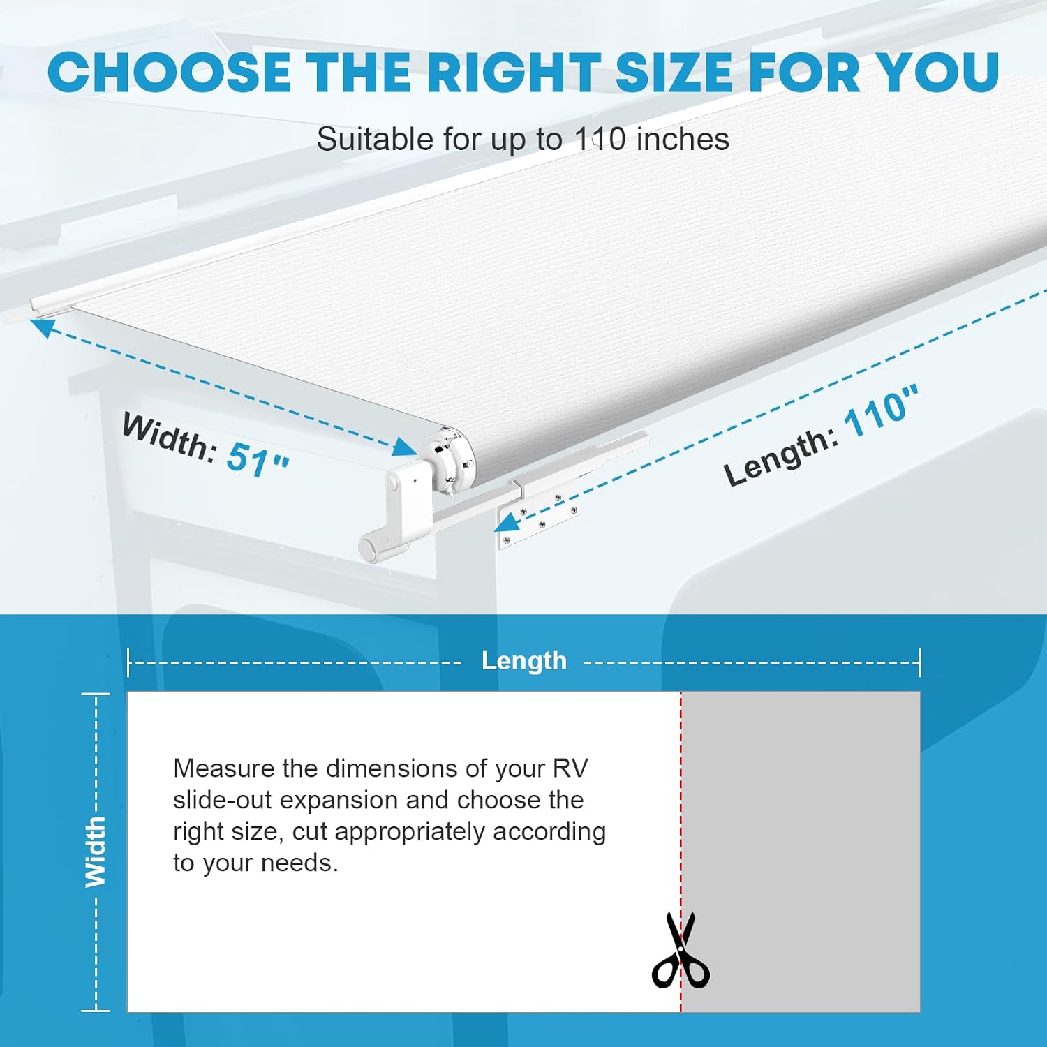Kohree RV Slide Out Awning Fabric Replacement - 51" x 110", 18oz Heavy Duty Universal RV Slide Topper Fabric Replacement for RVs, Campers, Trailers, Ultra-Durable Vinyl Only, White