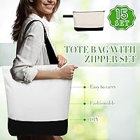 Vista 2 de Sanwuta 30 Bolsas Tote de Lona a Granel con Bolsa Cosmética con Cremallera, Bolsa de Compras de Algodón Reutilizable de 18.5" con Asa para Negro