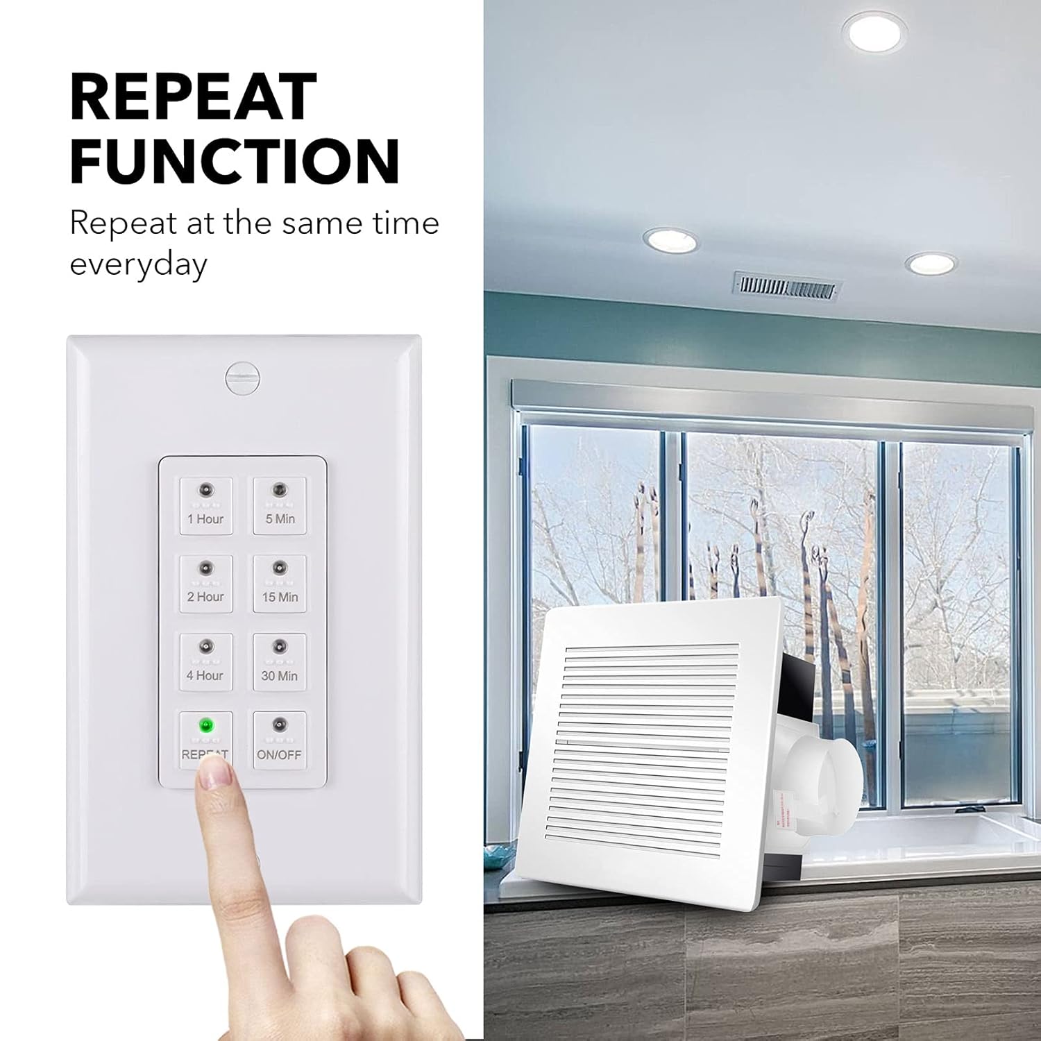 BN-LINK Countdown Digital in-Wall Timer Switch with Push Button 5-15-30-60mins, 2-4hours,for Bathroom Fan,in-Wall Light Timer, Neutral Required, Free Wall Plate, White,: Tools & Home Improvement