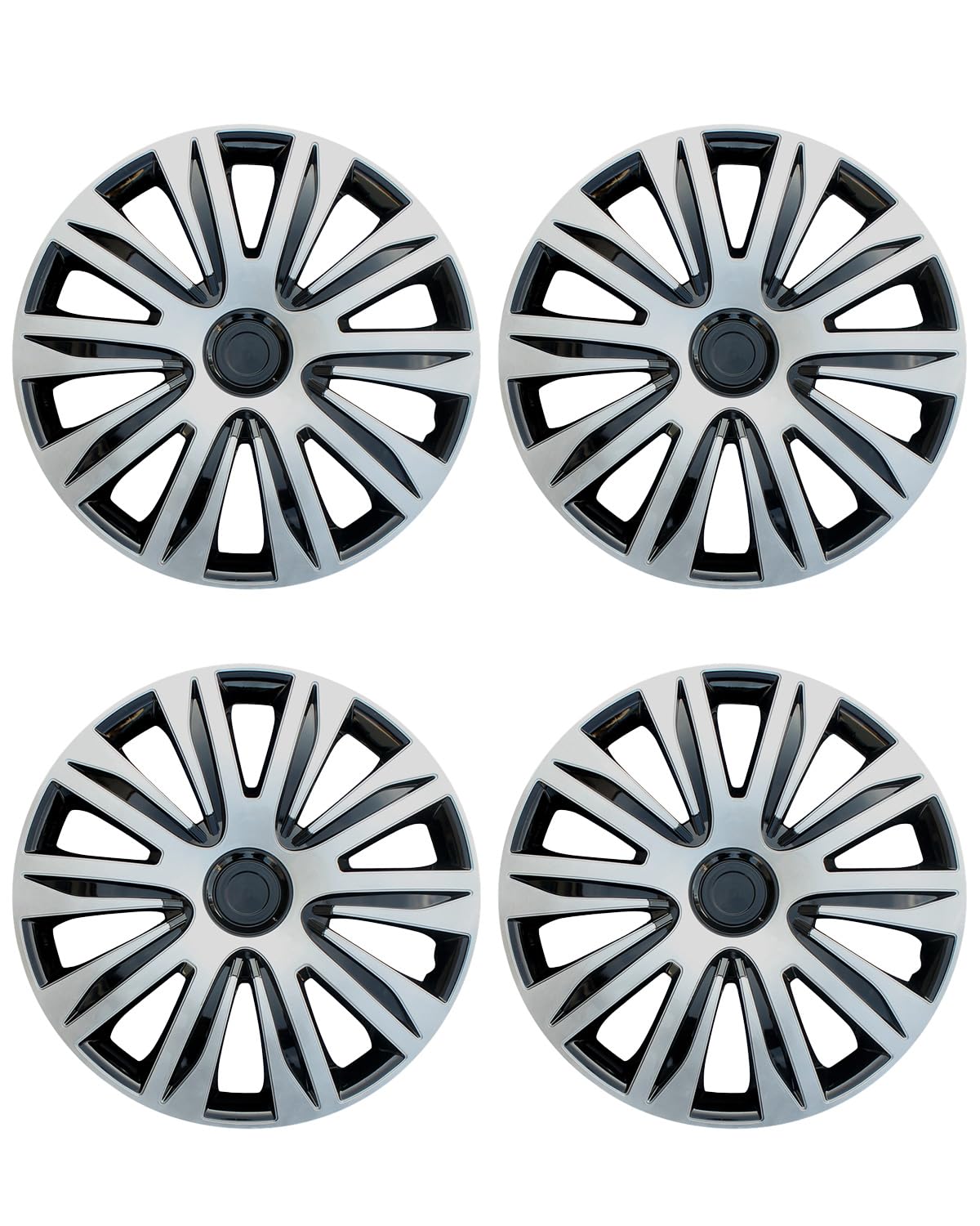 ABX Hubcaps,15 inch hubcaps Set of 4, Wheel Rim Cover ABS Material, Snap On Car Truck SUV Replacement, for Toyota Camry Nissan Mazda etc, Black&amp;Silver