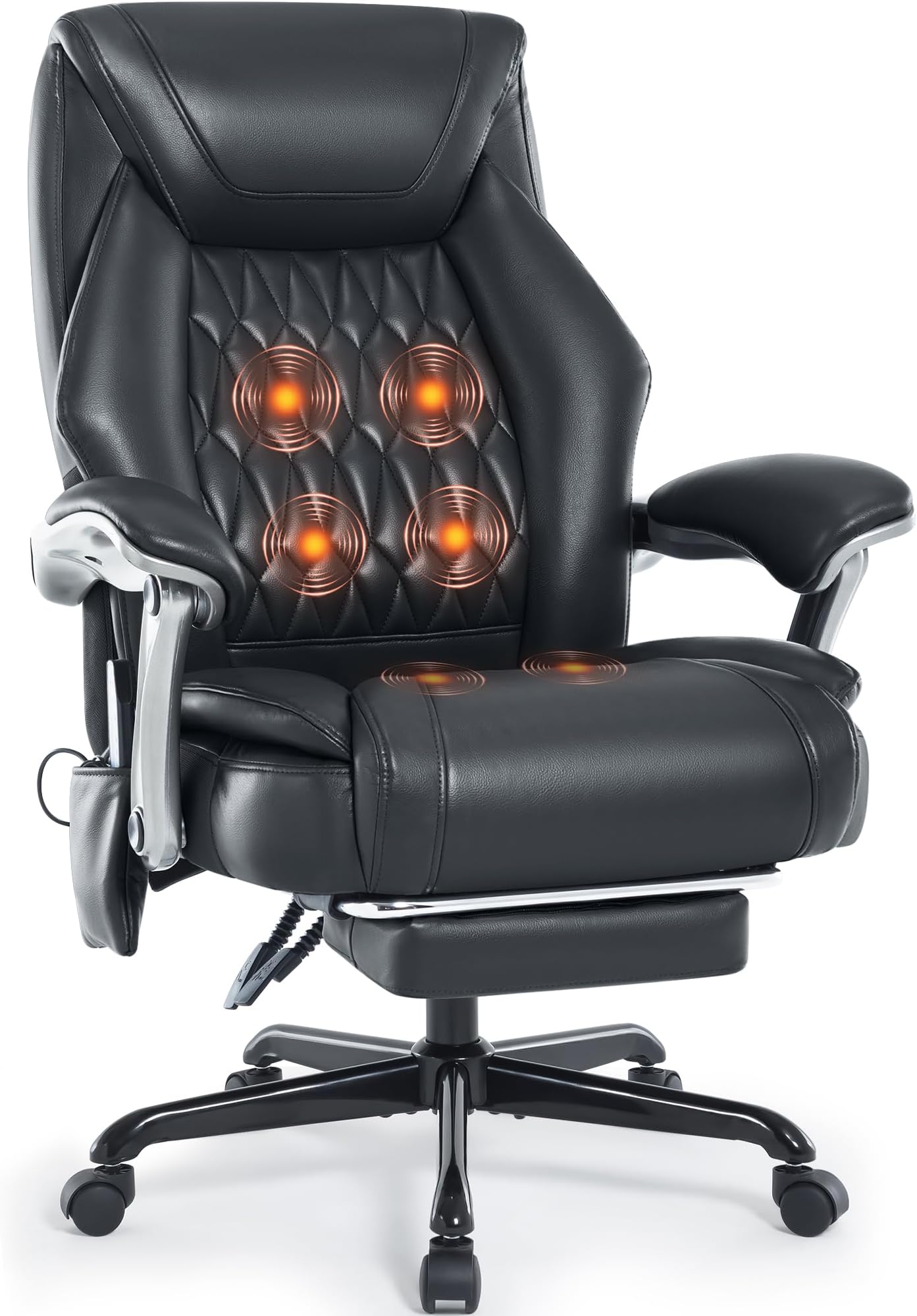 Massage Office Chair with Heat & Foot Rest, 6 Points Vibration, Ergonomic Executive Reclining Desk Chair, PU Leather Padded Seat for Home Office Comfort