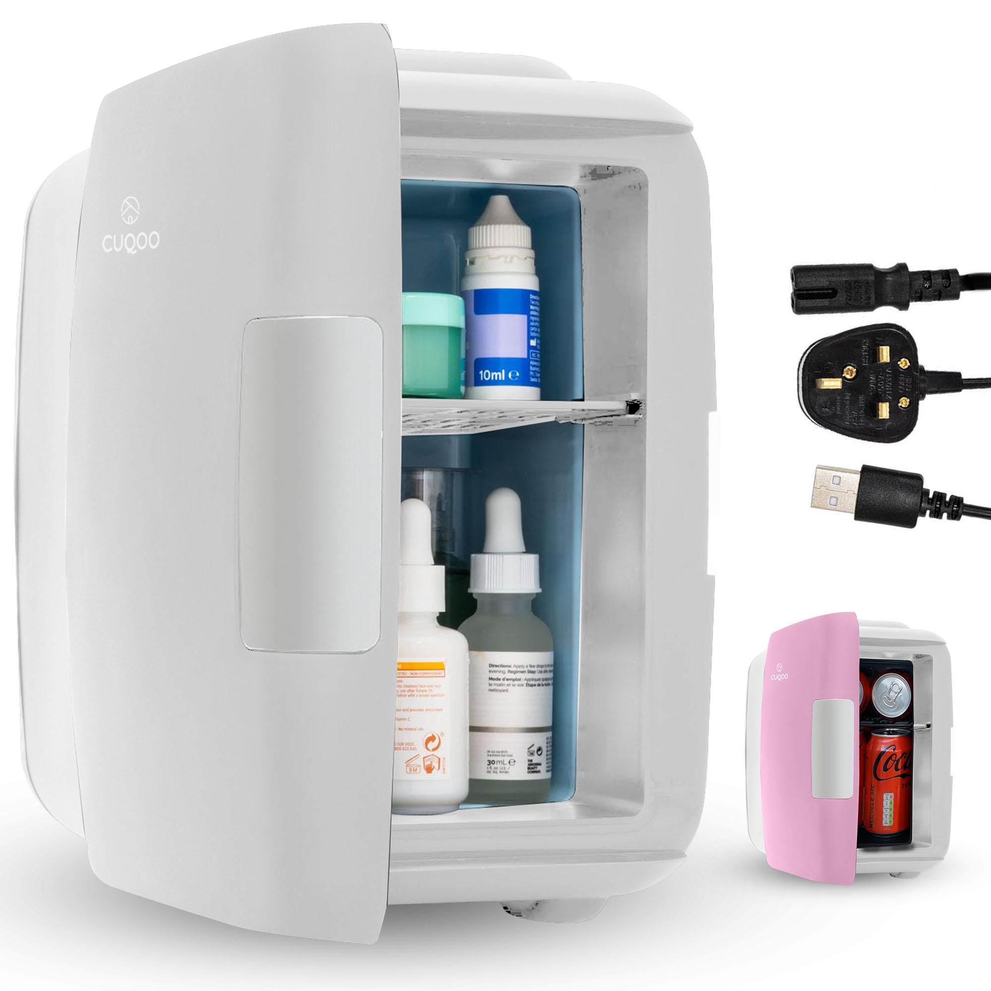 CUQOO Mini Fridge 4 Litre Quiet AC/DC Portable Cooler & Warmer for Drinks, Skincare & Food, Compact Tabletop Design, for Bedrooms, Home, Caravans, Cars, Thoughtful Gift Idea [Energy Class A]