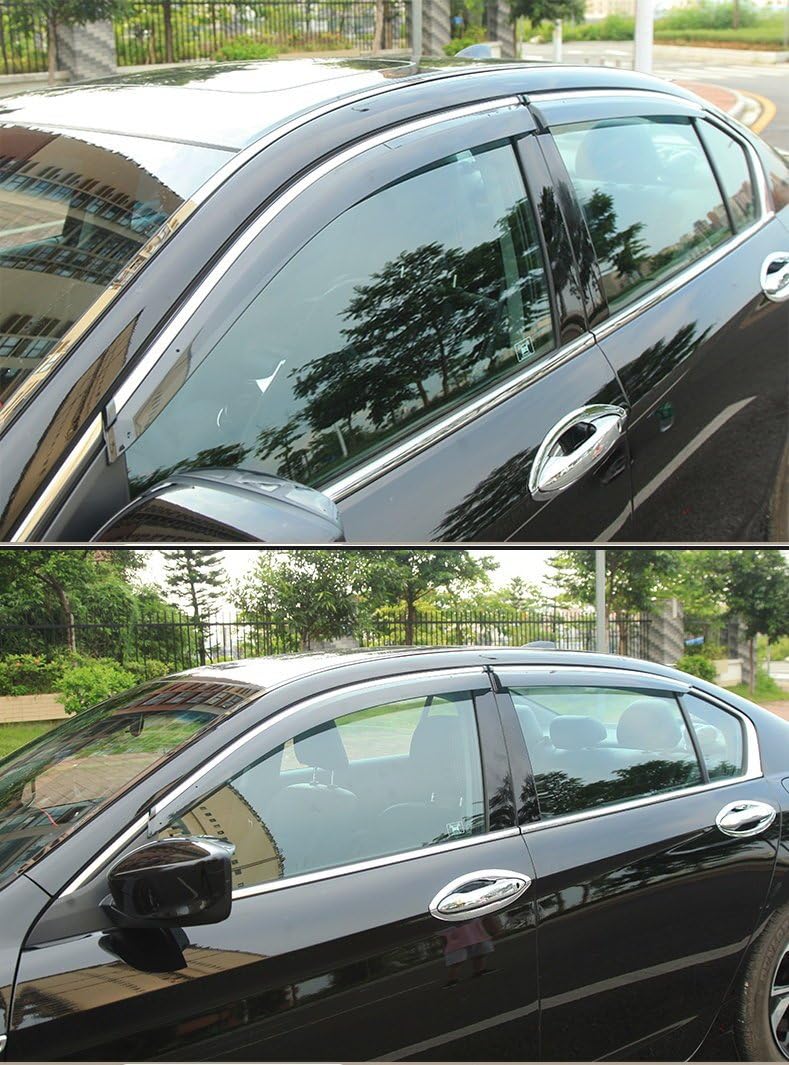 Vesul Outside Mount Tape-on Polycarbonate Rain Guards Window Visors Compatible with Honda Accord 2013-2017 Window Wind Deflector Shield Cover with 304 Stainless Steel Trim