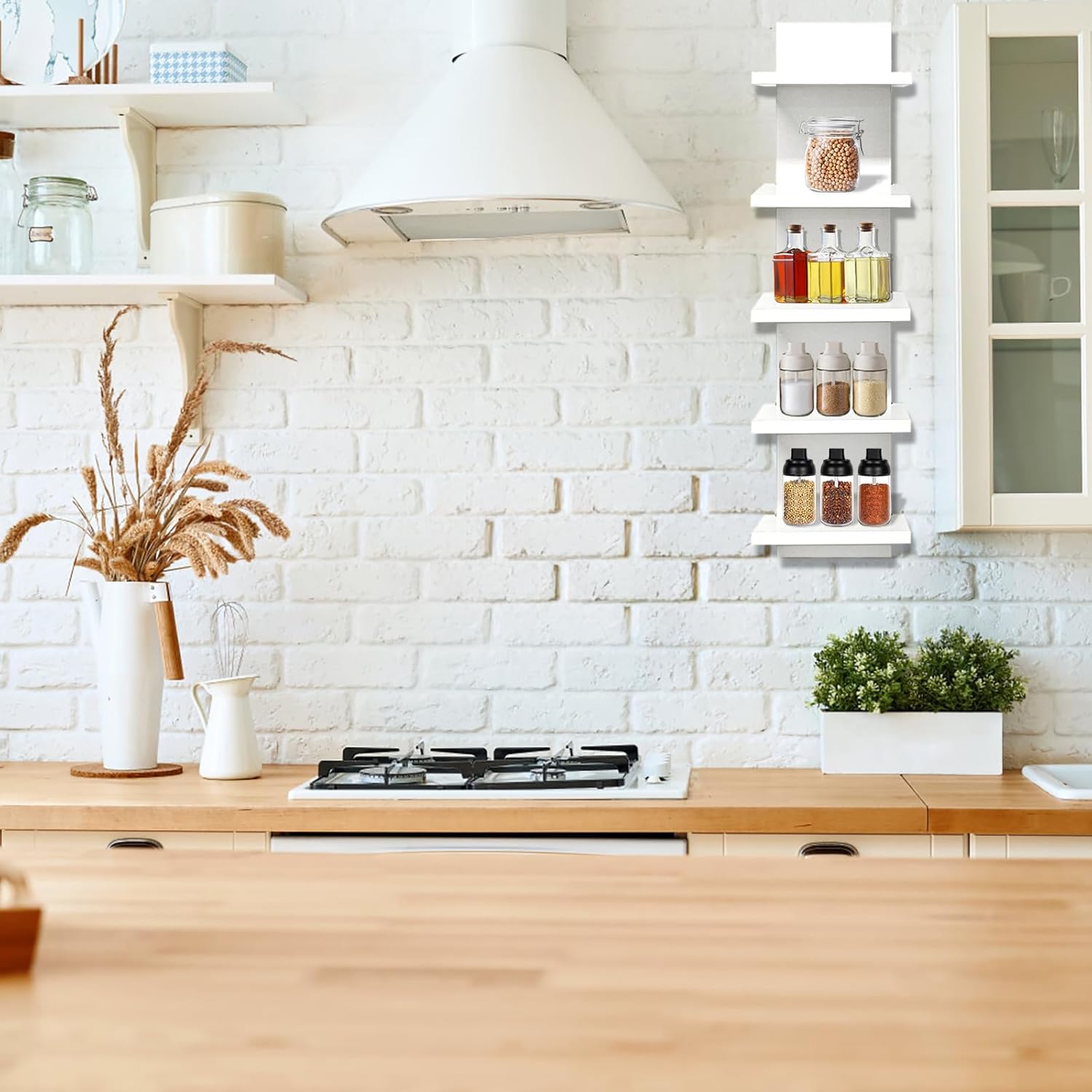 5 Tier Shelves for Wall, Decorative Wall Mounted Vertical Shelving Column Decor 30 Inch H Mounted Floating Storage Organizer Natural Finish Wall Shelf for Living Room, Bedroom, Bathroom