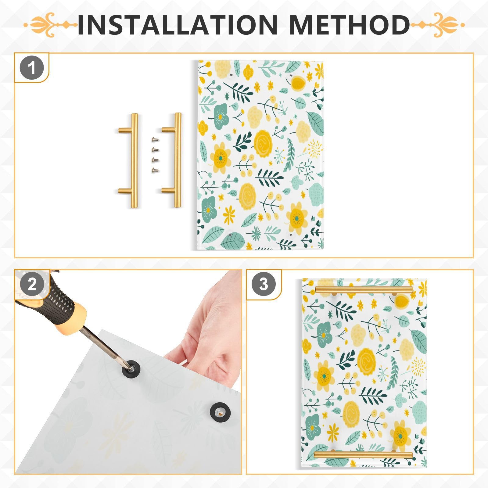 Wassud Bathroom Vanity Tray with Handles Spring Botanicals Acrylic Jewelry Perfume Organizer for Bathroom Kitchen Counter 11.81