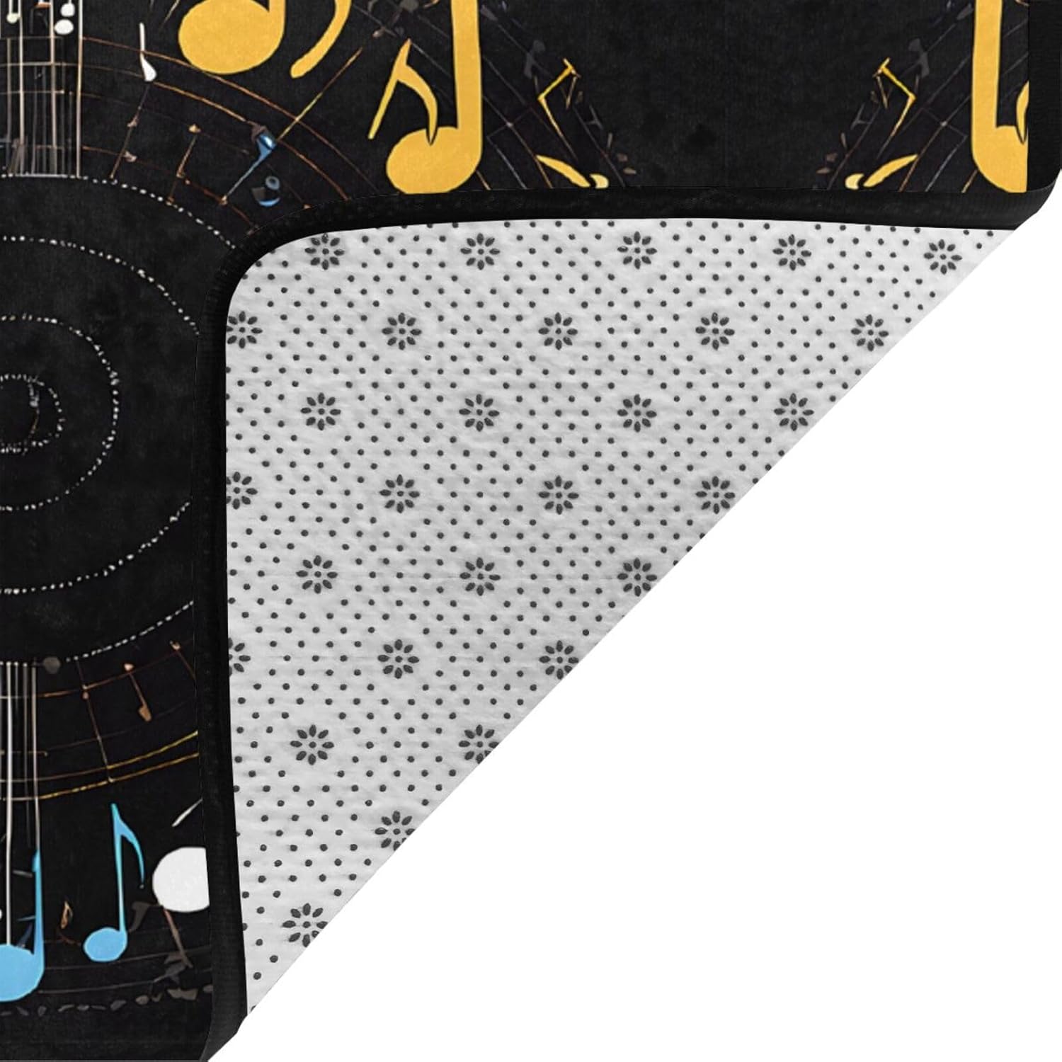 Flannel Non-Slip (Music Notes) Rug Pad 80×50in Soft Washable Protective for Hardwood Floors Bedroom Bathroom Living Room