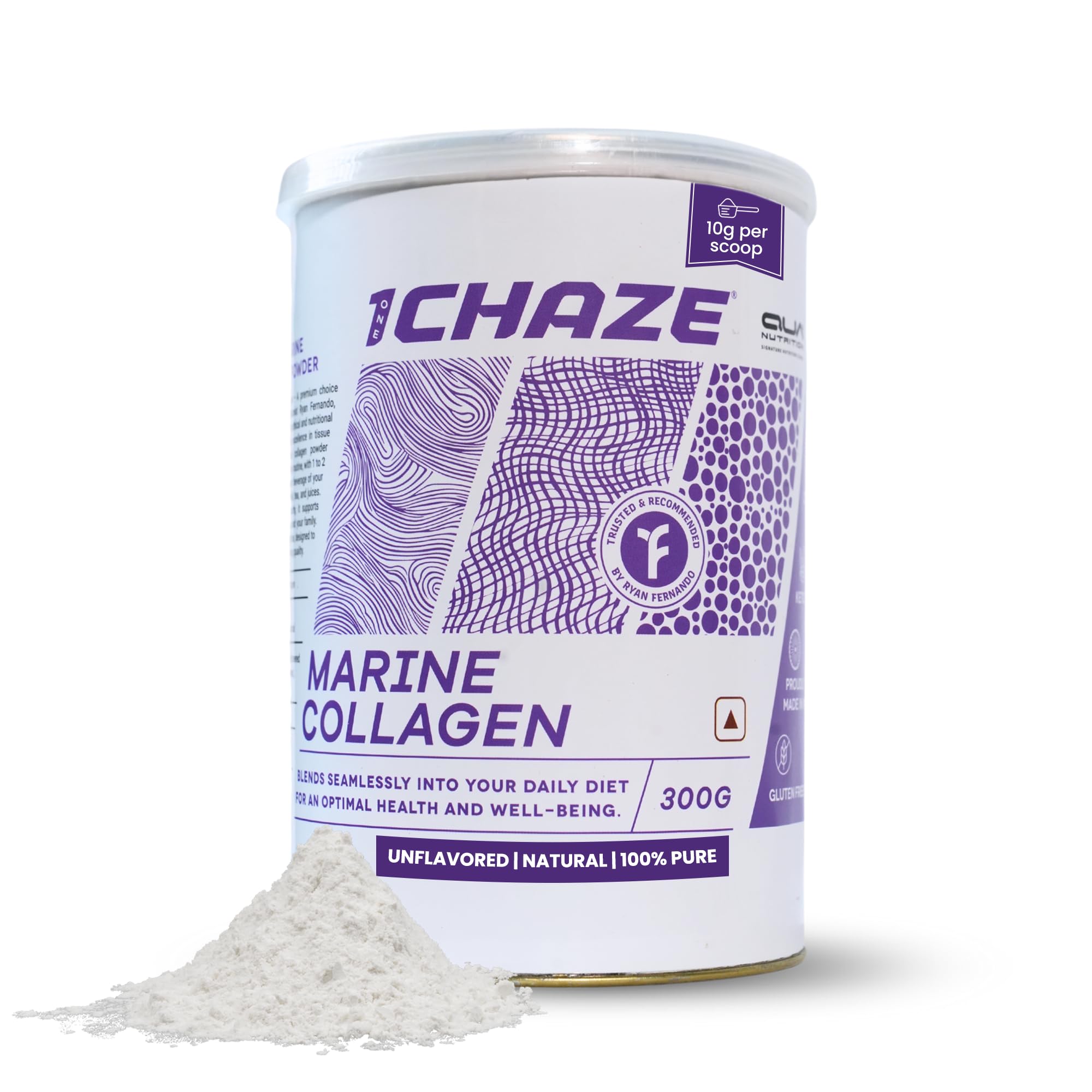 1Chaze Marine Collagen Powder | Natural Collagen Supplements for Women & Men | Type 1 Peptides for Skin, Hair, Nails, Joints | Gluten-Free, Zero Sugar, Keto Friendly | 10g x 25 Servings