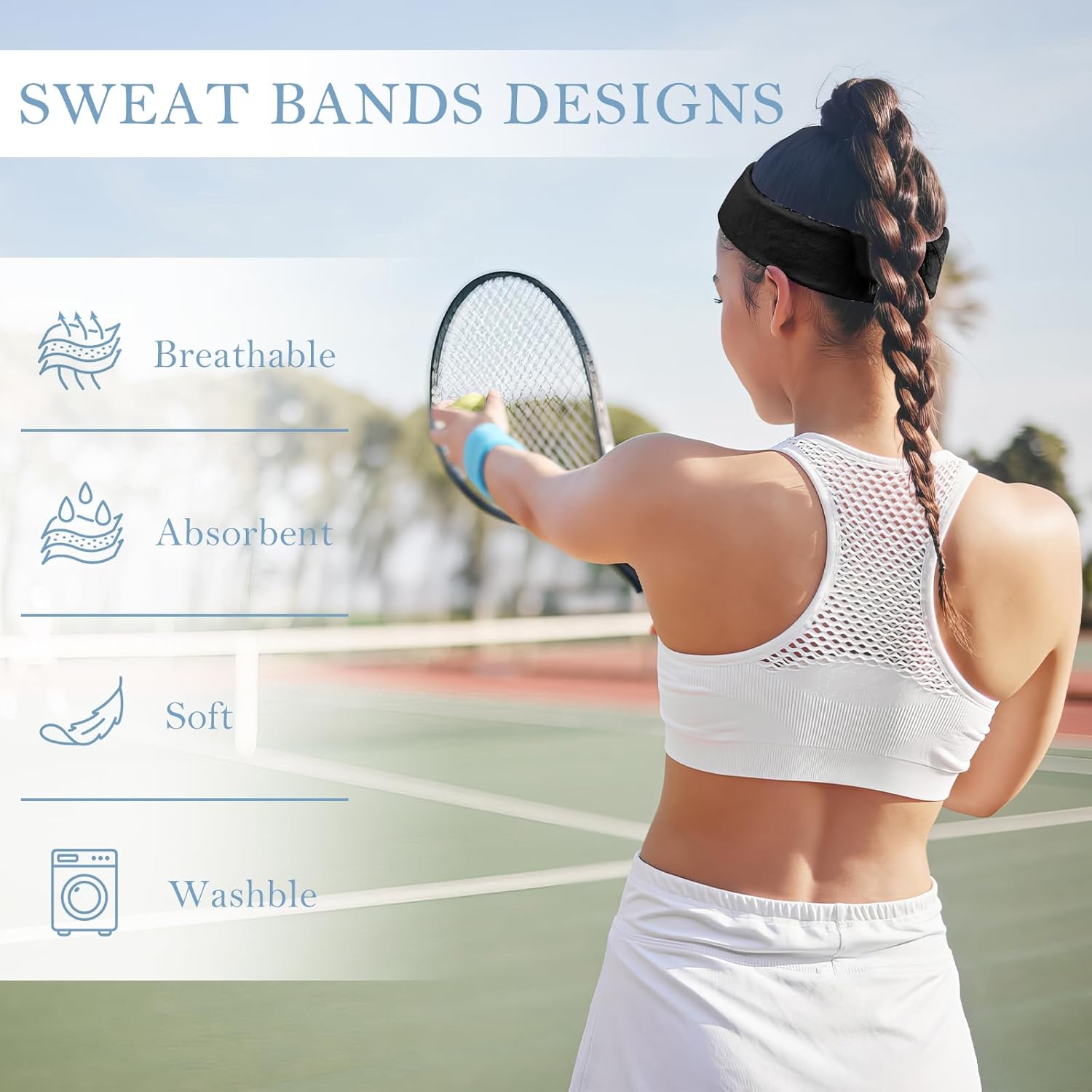 4 Pack Headbands for Men, Sweat Bands Headbands Men & Women, Cotton Terry Sweat Bands for Tennis, Basketball, Running, Gym, Working Out - Image 5