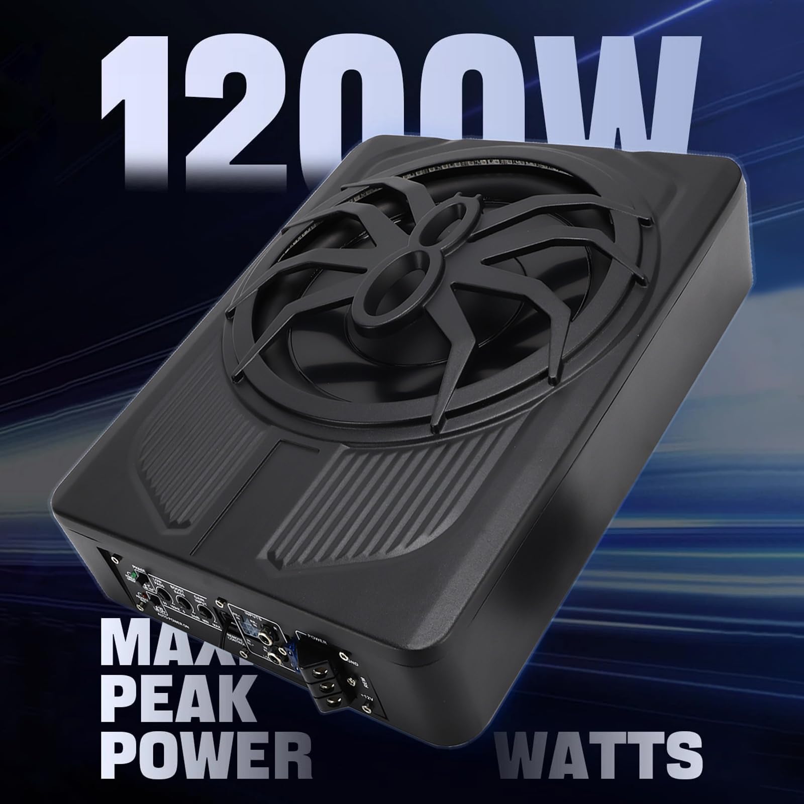 Topteng 10" 12V Slim Under Seat Powered Car Subwoofer with 1200W Max Power, Built-in Amplifier, App Control And Dynamic RGB Light, 4Ω 90dB Hi/Lo Input Bass Speaker Adatto per Car Truck SUV MPV
