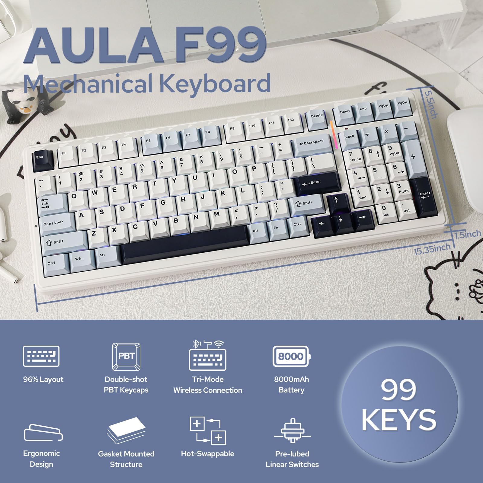 Amazon.com: EPOMAKER x Aula F99 Wireless Mechanical Keyboard+ 