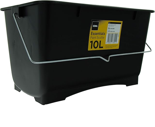 Coral 73321 Essentials Plastic Paint Scuttle Container with Metal Handle for Paints and Paste 10 Litre , Black