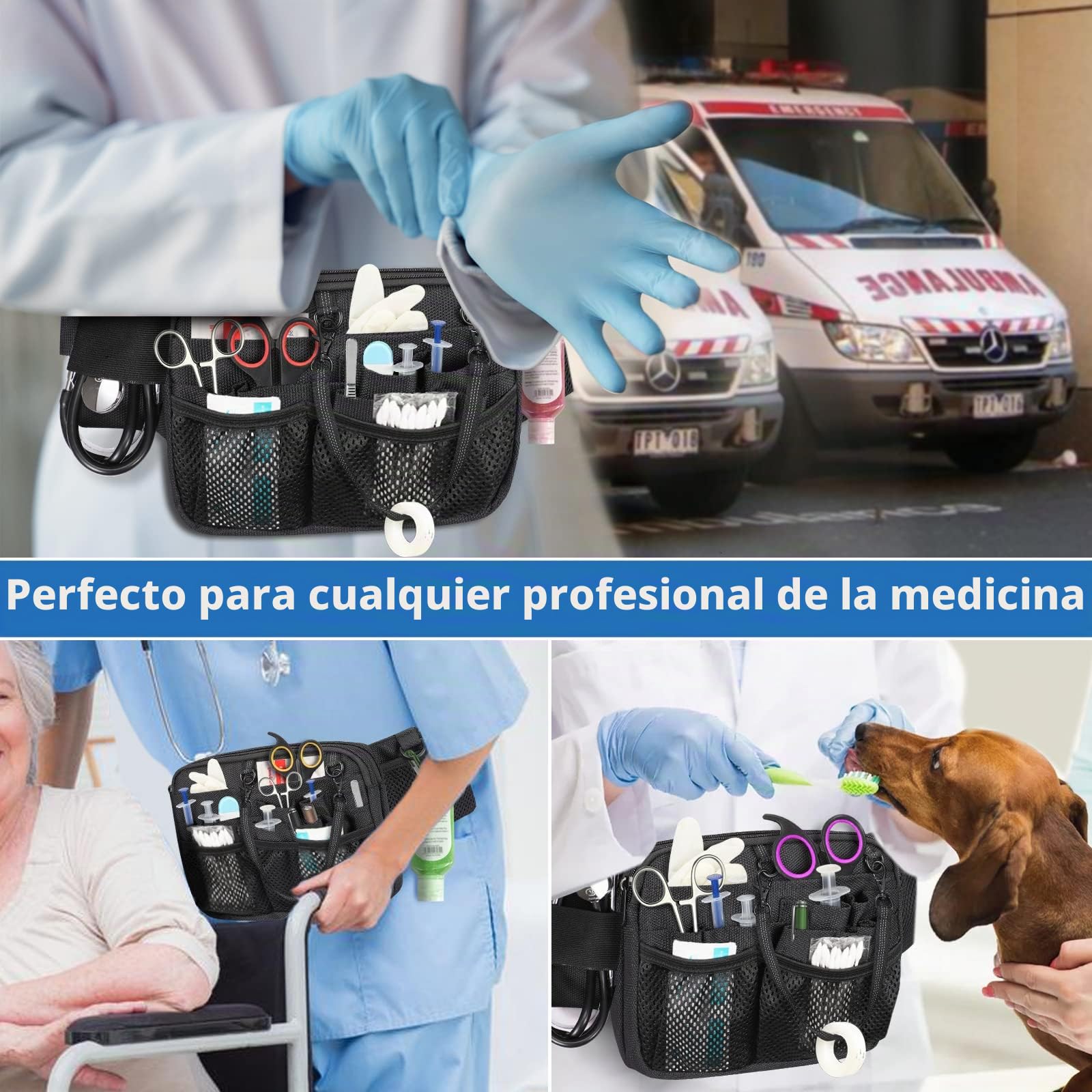 SITHON Riñonera para Enfermera con Soporte de Cinta, Multicompartimento Cinturón de Enfermería, Organizador Bolsa para Estetoscopios, Tijeras para Vendajes y Otros Suministros Médicos,