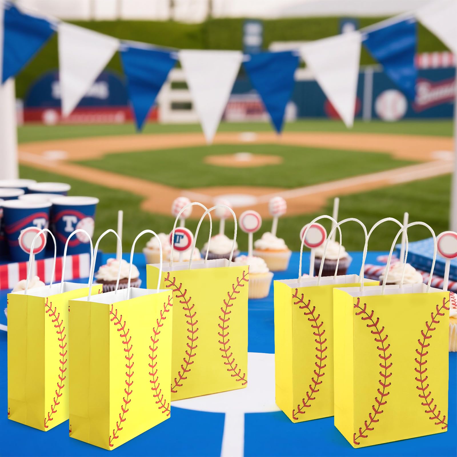 Hxezoc 12 Pieces Softball Gift Bags with Handle, Paper Treat Candy Bag Sport Favor Bags for Softball Theme Birthday Party Decoration Supplies