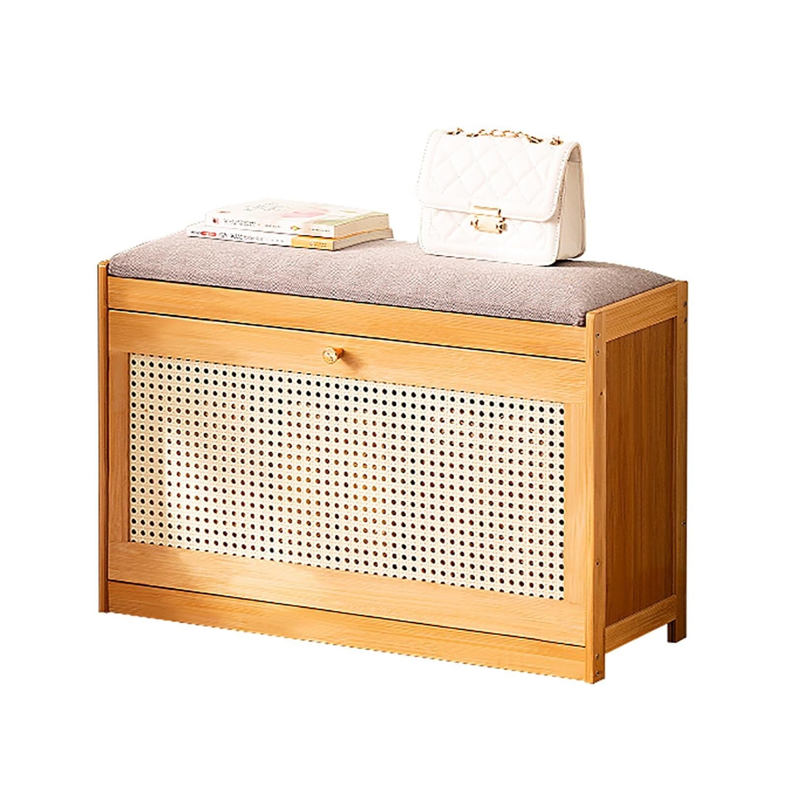 Banc de rangement à chaussures style campagnard 2 niveaux et coussin d'entrée