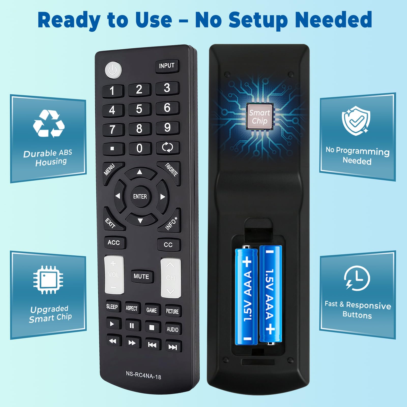 Zamienny pilot do telewizora Insignia NS-RC4NA-18, uniwersalny pilot do wszystkich insignia LED LCD HDTV Smart TV, bez konieczności konfiguracji, trwałe przyciski, lekka konstrukcja