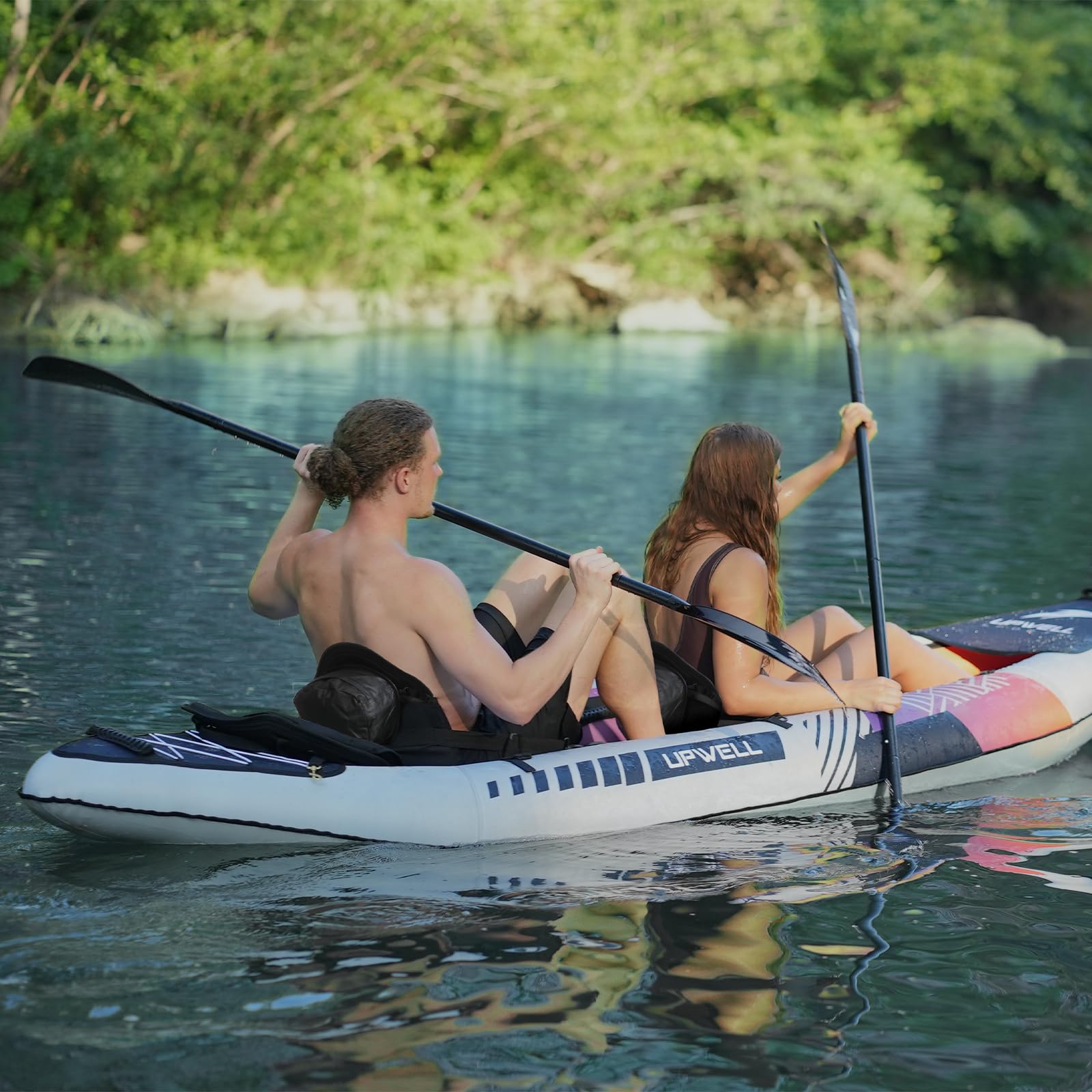 UPWELL Kajaksitz mit Aufbewahrungstasche, Paddle Board Sitz mit Rückenstütze für Kajak, Kanu, Sup Kajak Zubehör, Blue Line