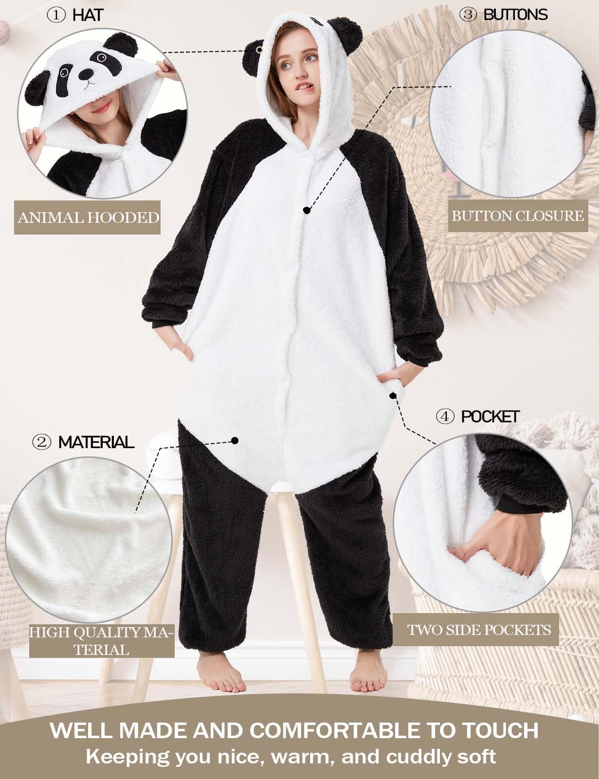chuangminghangqi Combinaison Unisexe Adulte Pyjama Animal Cosplay Deguisement Kigurumi Pajamas Carnaval Costume Vêtements De Nuit