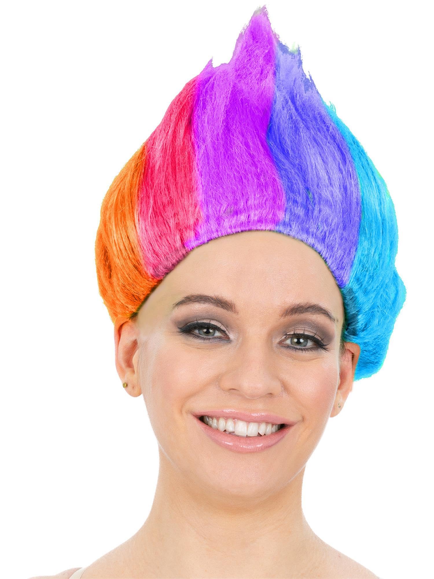 Smiffys 90s Troll Wig, Rainbow, 1990's Fancy Dress, 1990s Dress Up Wigs