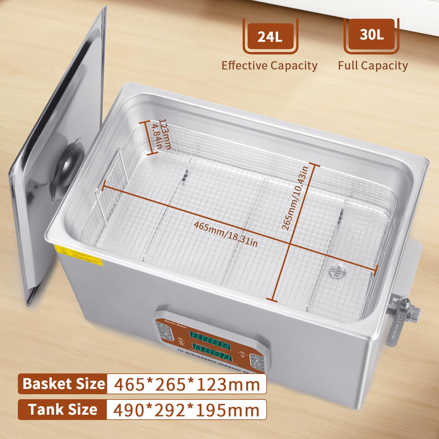 SOUTH BASE Myjka ultradźwiękowa, 30 l, z koszem do czyszczenia, timerem i ogrzewaniem, 600 W, Touch Control, ultradźwiękowa maszyna do czyszczenia pistoletu, silnika motocyklowego, części gaźnika,