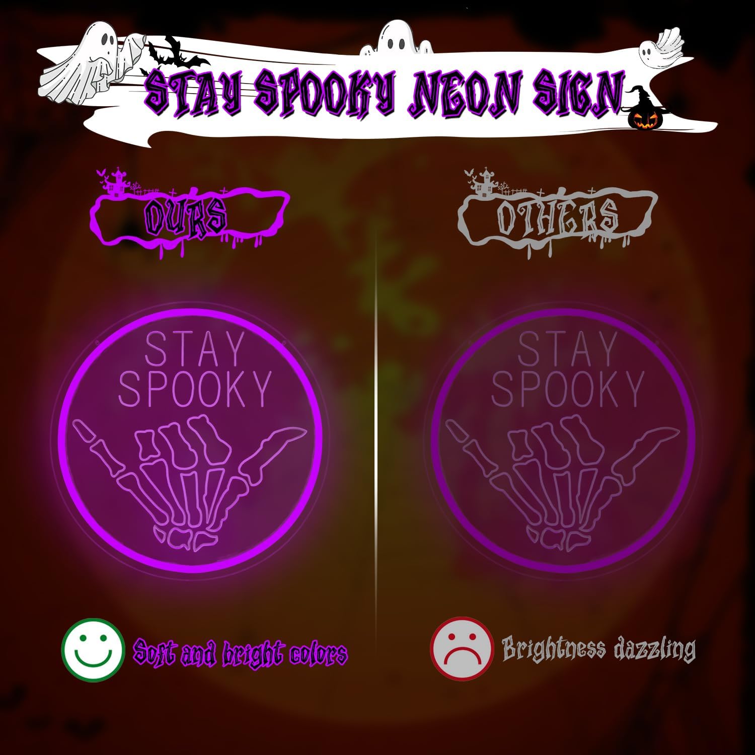 Stay Spooky Neon Sign Halloween Neon Lights for Wall Decor Hanging Skull LED Signs for Bedroom Game Room Man Cave Stay Spooky Neon Art Signs for Halloween Party