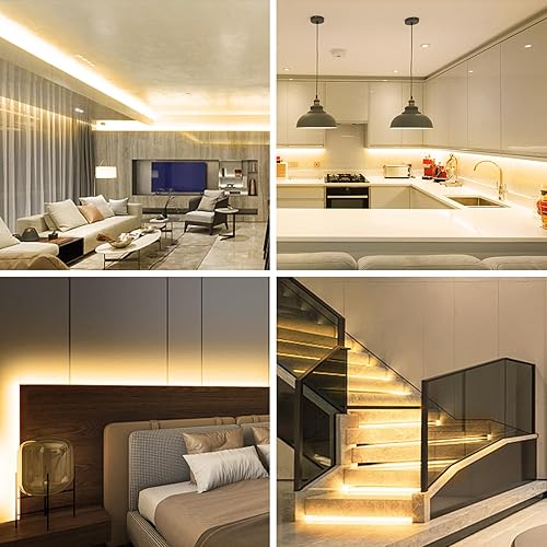 Miniatura 5 de VOLIVO Tira LED blanca, tira LED regulable de 16.4 pies, 2700 K, blanco cálido suave, adhesivo fuerte, cinta flexible para armarios de cocina,