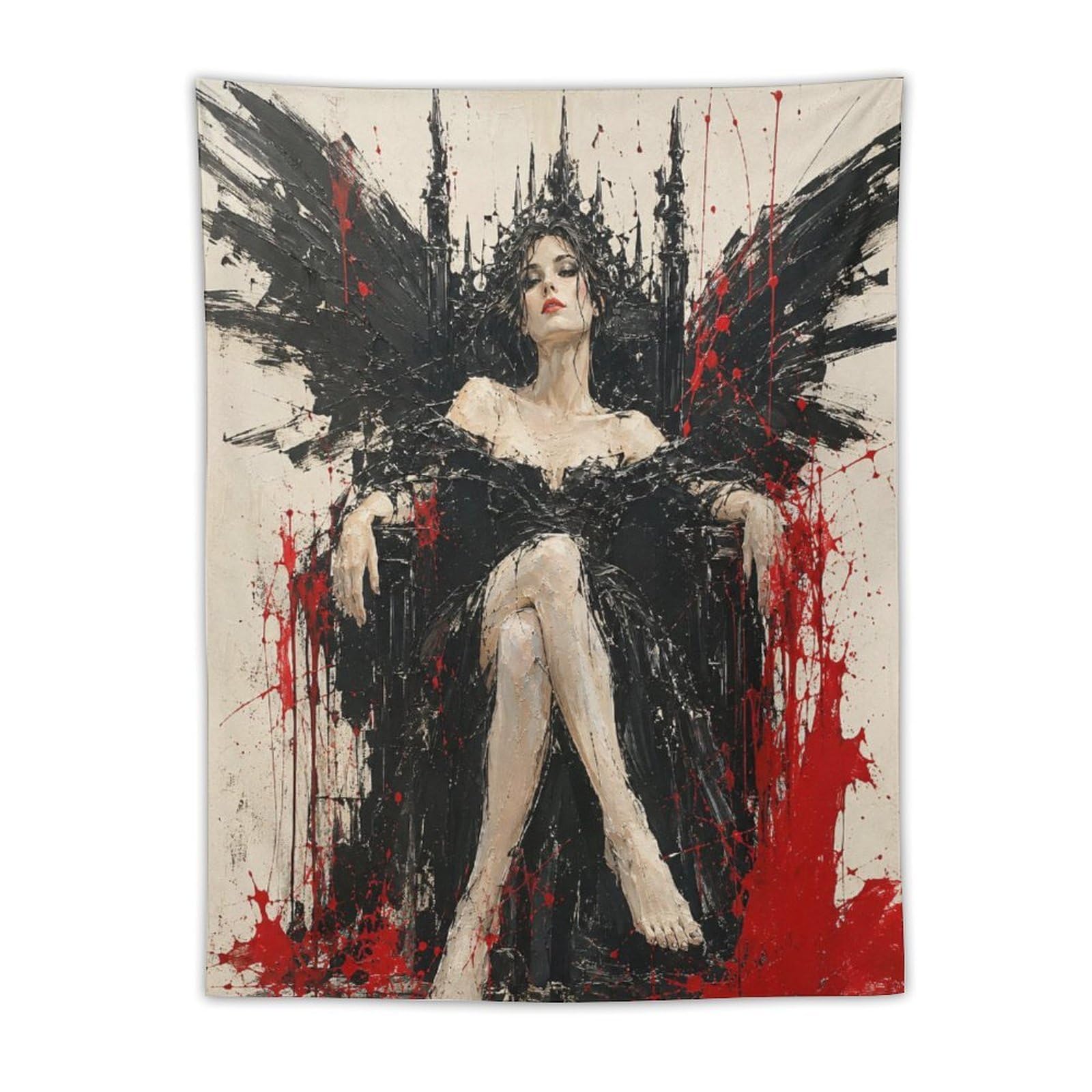 W7C8U2X3 Gothic Woman on Black Throne Wall Tapestry, Fantasy Illustration