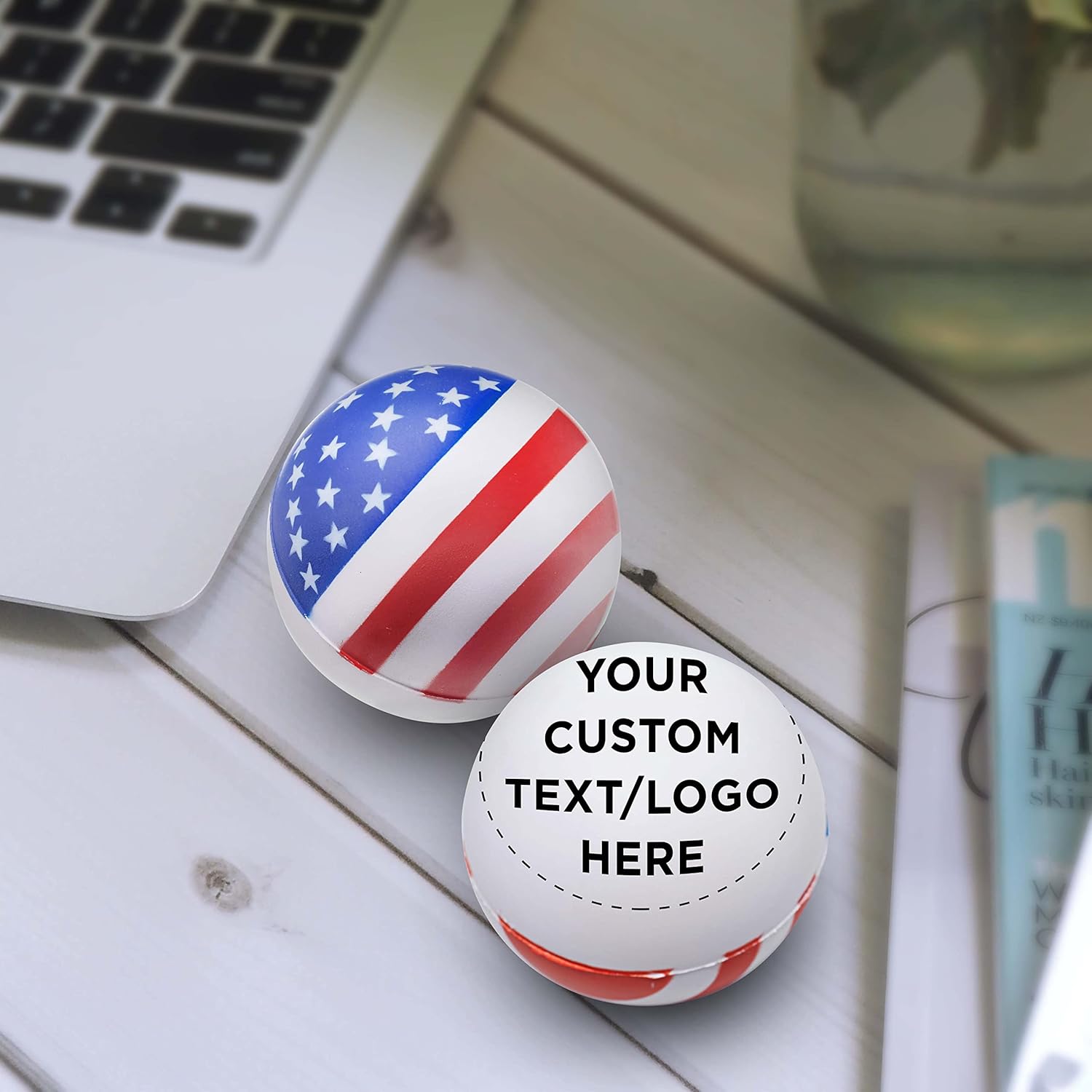100 American Flag Stress Balls Pack - Customizable Text, Logo - Round, Stress Reliever, Hand Therapy, Lightweight - USA Flag