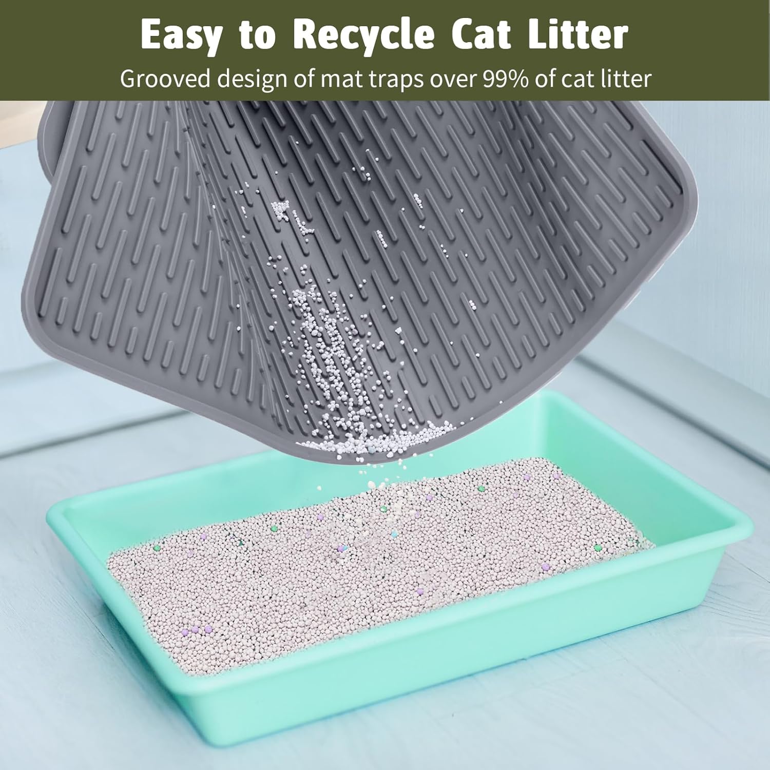 Rubber Cat Litter Mat, Indoor Kitty Litter Box Mat, Waterproof, Easy-to-Clean, Odorless, Textured Surface, Anti-Slip Design (XL:39" x 27")