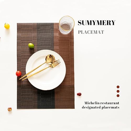 Miniatura 5 de Juego de 4 manteles individuales tejidos de viniloplástico para mesa de cocina, interiorexterior, lavable, manteles individuales lavables para mesa