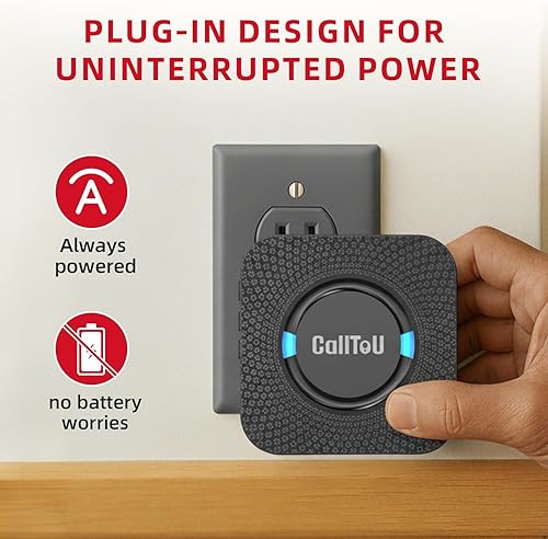 Miniatura 3 de CallToU Buscapersonas de cuidador inalámbrico botón de alerta de campana de llamada para personas mayores/ancianos/pacientes 1 receptor de enchufe 1