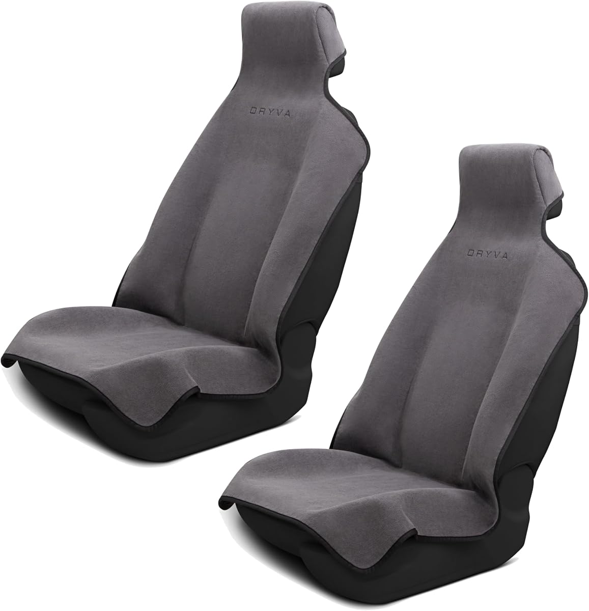 DryvaSeat - Funda de microfibra premium para asiento de coche - Impermeable y resistente al sudor - Ajuste universal, lavable a máquina, antideslizante - Protector de asiento para coche, camión, SUV, furgoneta (gris, paquete de 2)