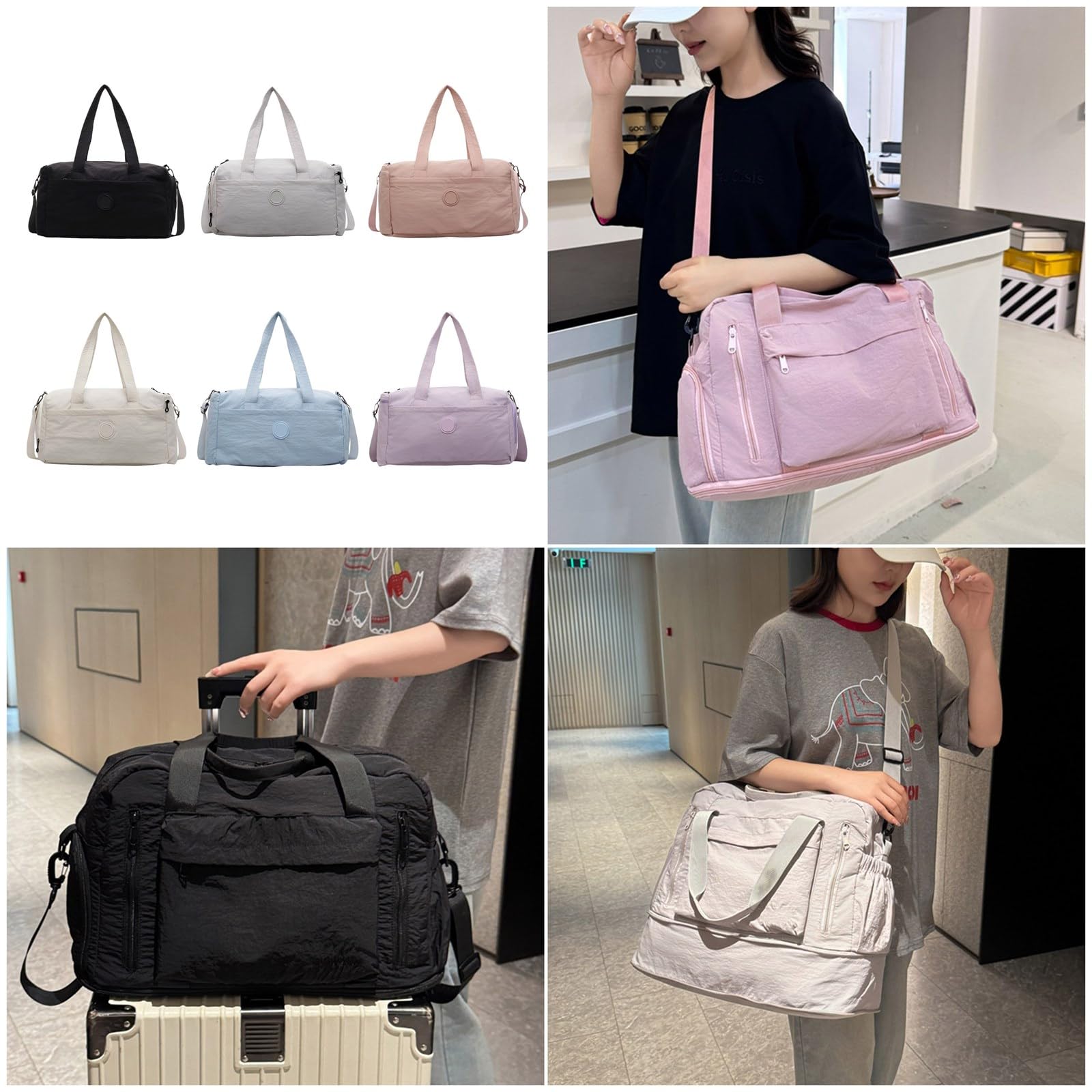 Bolsa de gimnasio con compartimento para zapatos, bolsa de entrenamiento, bolsa de deporte, bolsa de viaje de gran capacidad, bolsa de fin de semana, Pink