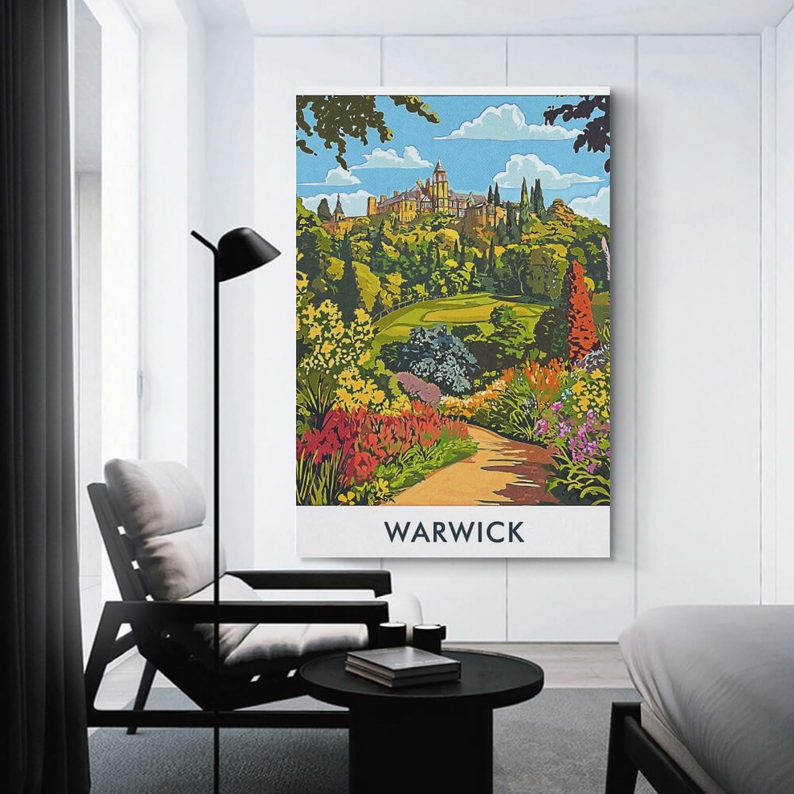 Junmoney Warwick Castle Garden Wall Picture Print 24x36inch(60x90cm), for Corridors, Hallways Or Apartment Entries, Wall Decor to Refresh Empty Corners