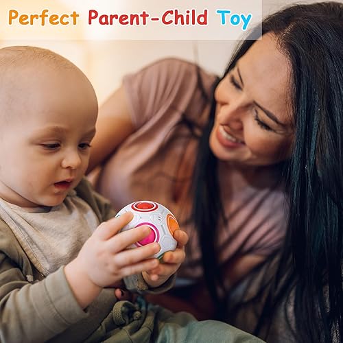 Miniatura 6 de Lenwen Paquete de 18 bolas de rompecabezas arcoíris mágicas con 3 bolsas de juguete antiestrés para niños, bola de cubo de velocidad, bola divertida