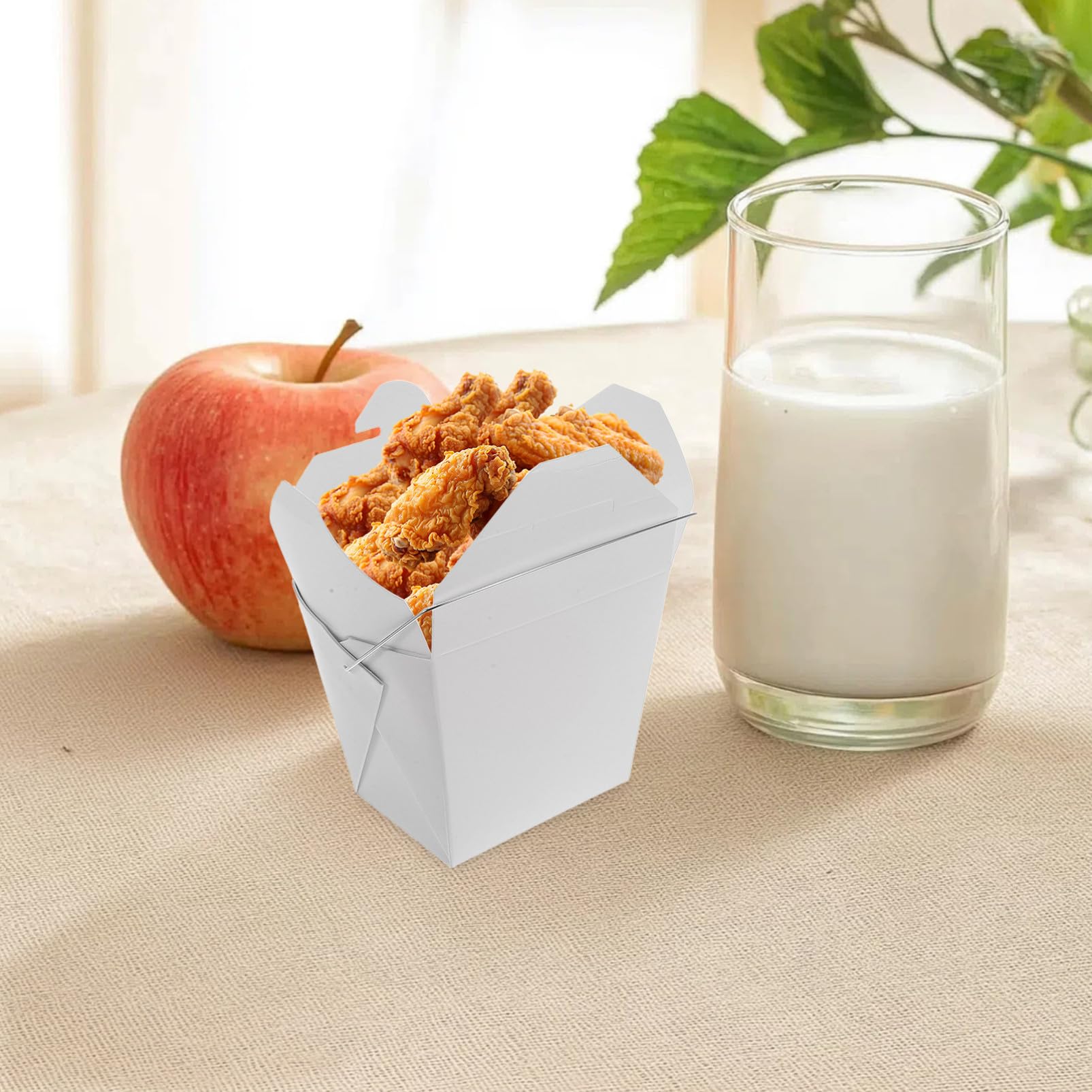 VICASKY 50 Stück Kleiner Take Away Boxen aus Karton mit Drahtgriff Lebensmittelechte Mitnahmebehälter für Kalte und Warme Speisen Handliche Essensbehälter für Chinesisches Gericht