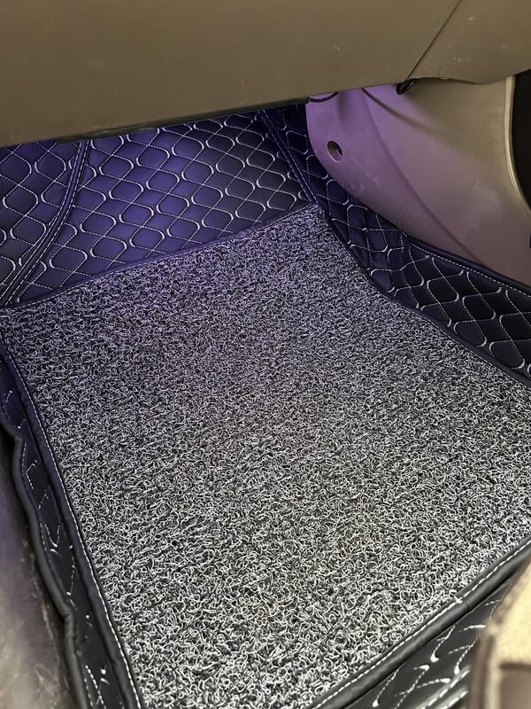 Image of Auto Fusion Premium 7d Car Mats Compatible with Toyota Fortuner 2017-2024 | Luxury Double Stitched 7 Layer Protection Car Floor Tray Mats | Waterproof and Washable | Black with Silver Stitching