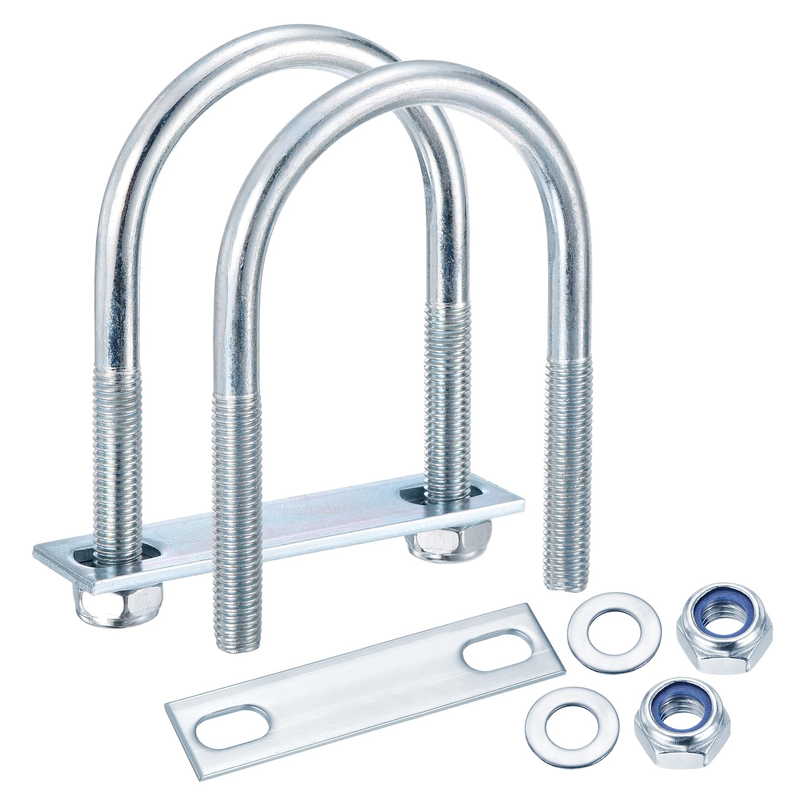 METALLIXITY U Bolts 4Set (M10x65x110mm), Round U Bolt Kits Carbon Steel with Nylon Lock Nut Washers Plates - for Construction, Pipe, Trailer, Automotive, Leaf Spring Fastener