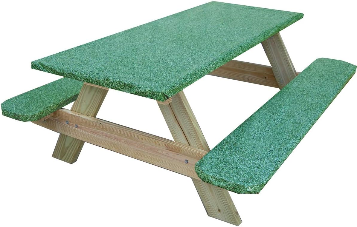 Picnic Table and Benches Vinyl Tablecloth and Seat Covers Stretch to Fit 3 Piece Set Fitted Elastic Edge Green Granite